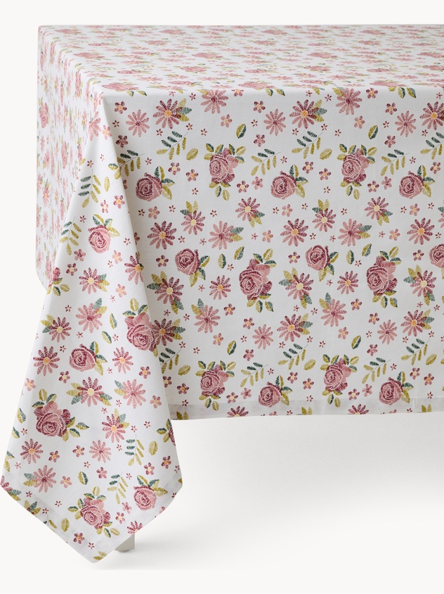 Tovaglia in panama di cotone con stampa roselline - Prezzo di lancio