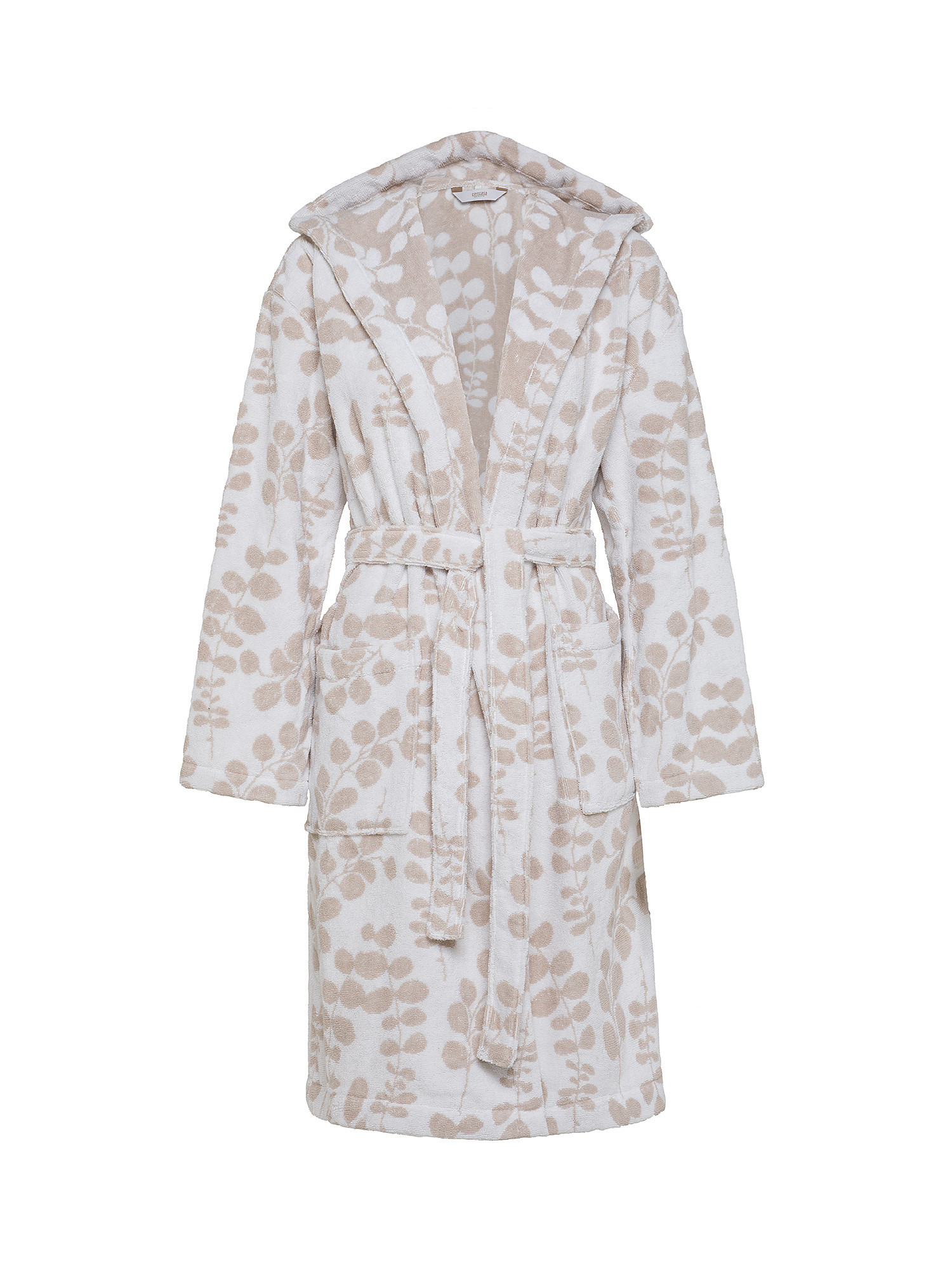 Foliage motif cotton terry bathrobe, Beige, large image number 0