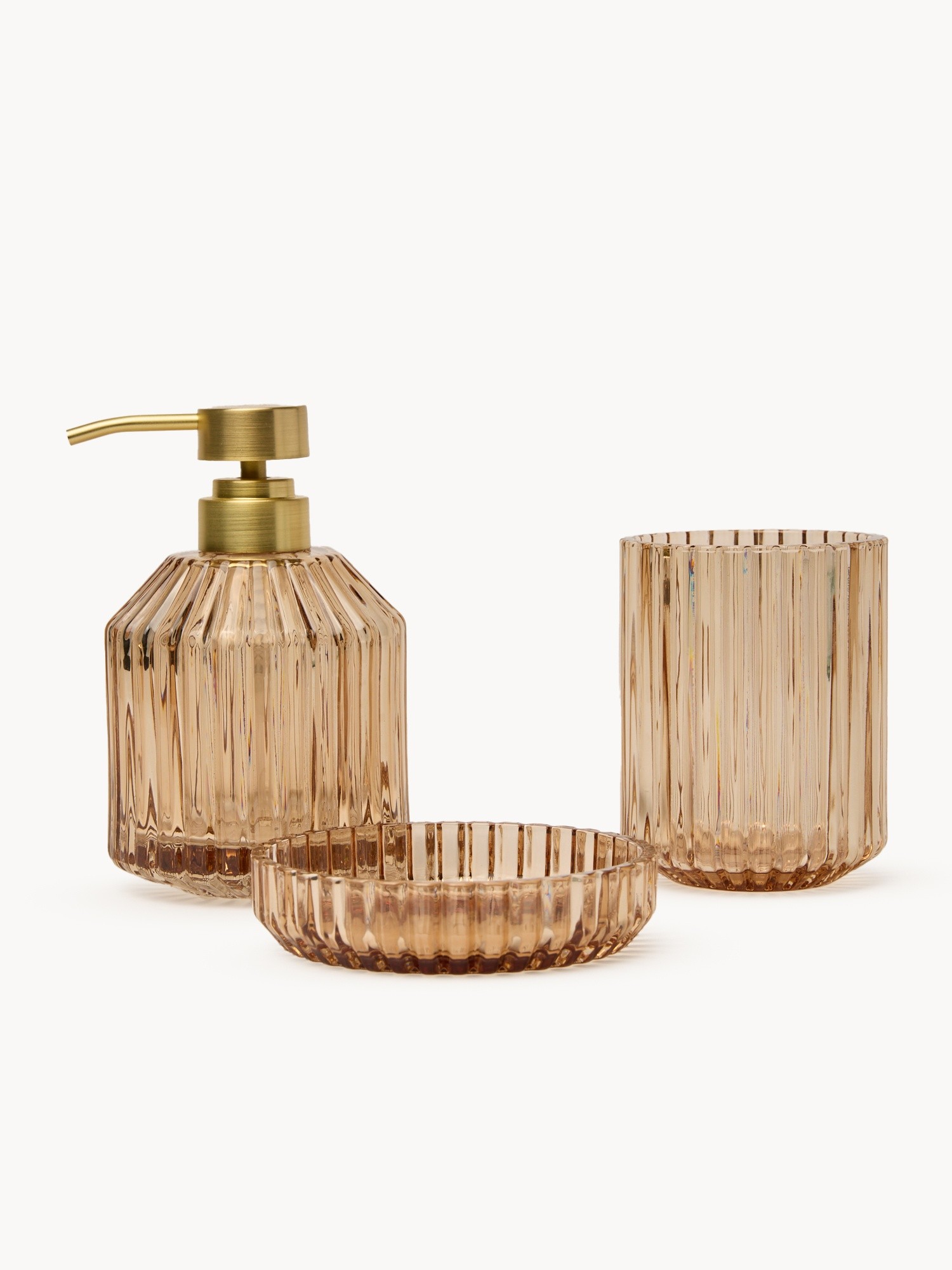 Fluted Glass Toothbrush Holder, Bronze Brown, large image number 1