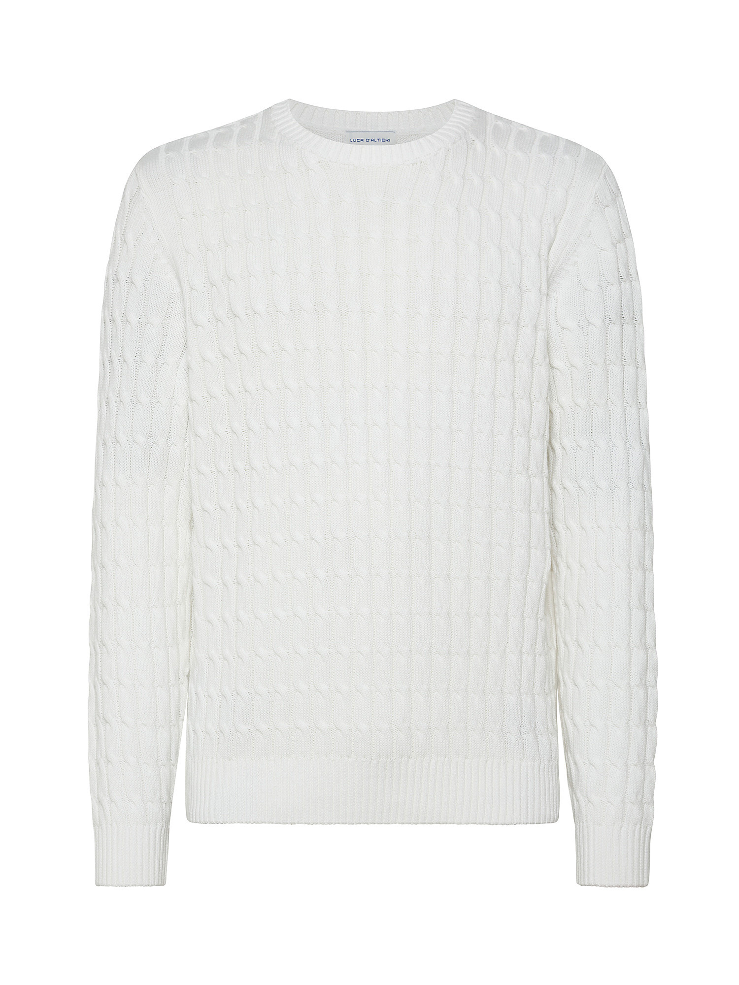 Luca D'Altieri - Crewneck sweater with pure cotton braids, White, large image number 0