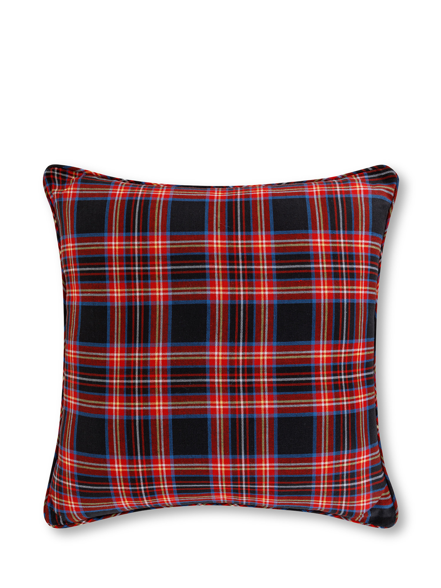 Warm tartan cotton pillow, Black, large image number 0