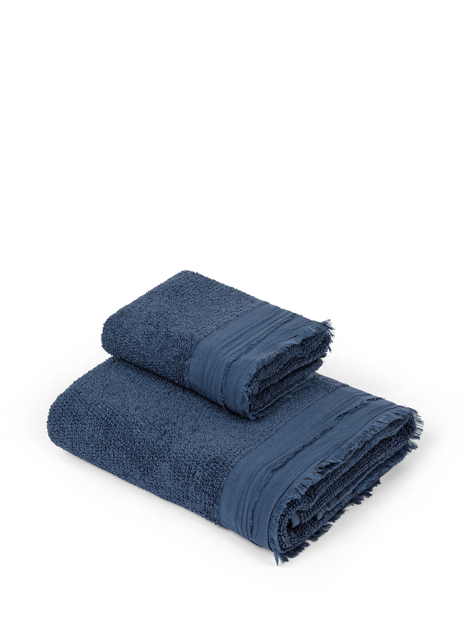 Asciugamano spugna di cotone con volant, Blu, large image number 0