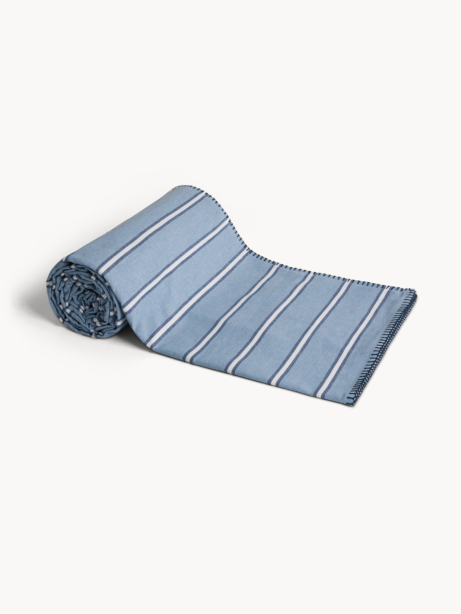 Cotton throw blanket striped print, Blue, large image number 0