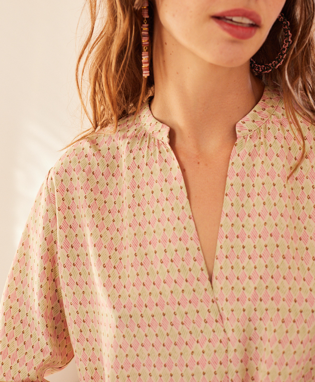 Berkeley blouse in printed silk crepe de chine, Pink, large image number 3