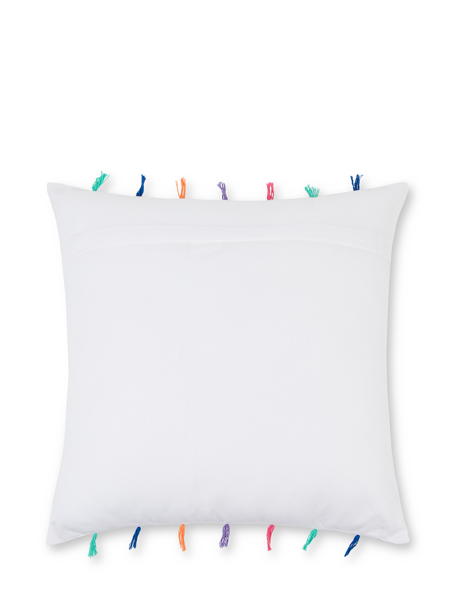 Cotton cushion with chain stitch embroidery and fringes 45x45cm, White, large image number 1