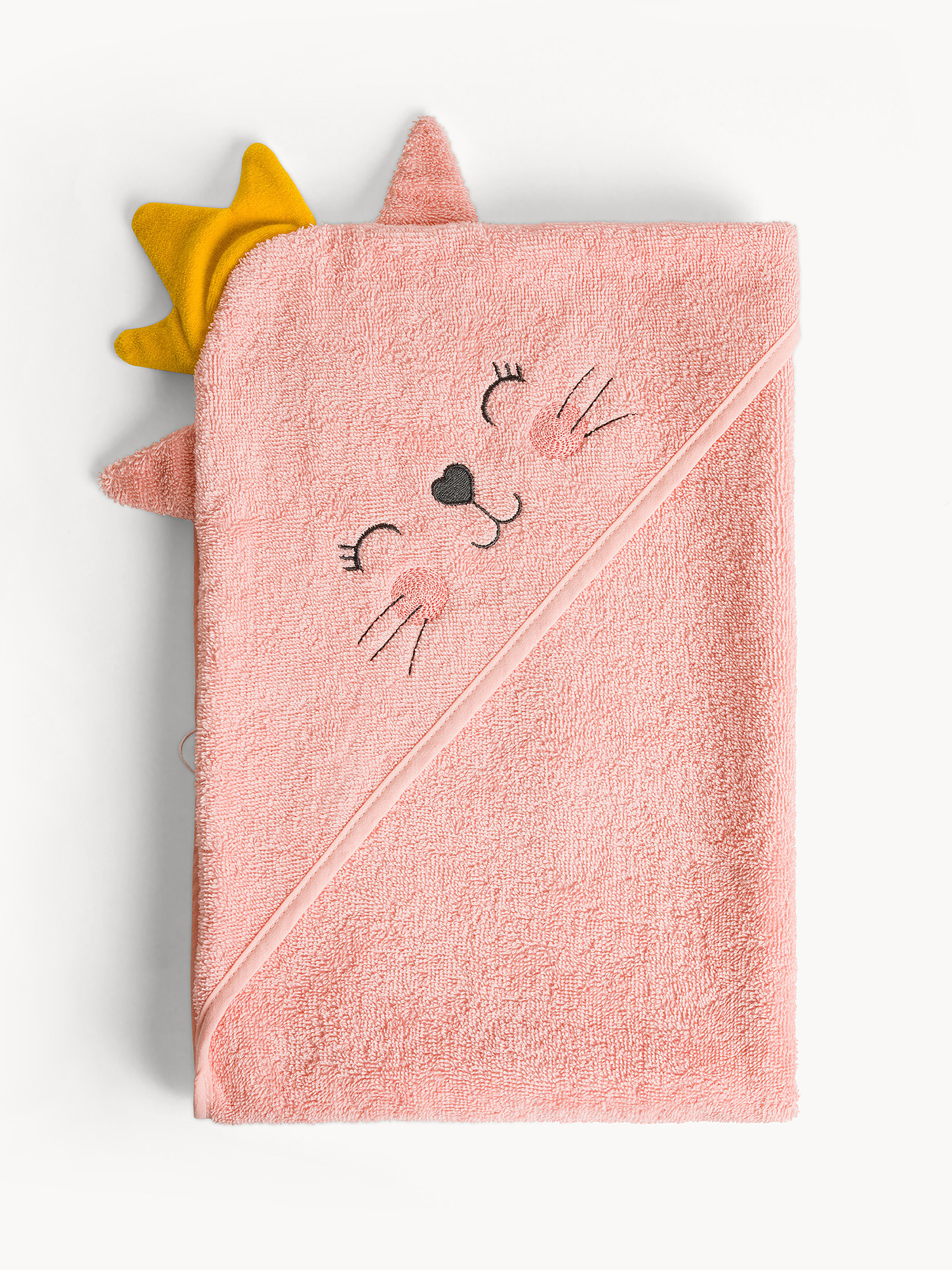 Pure cotton towel with cat detail, Pink, large image number 0