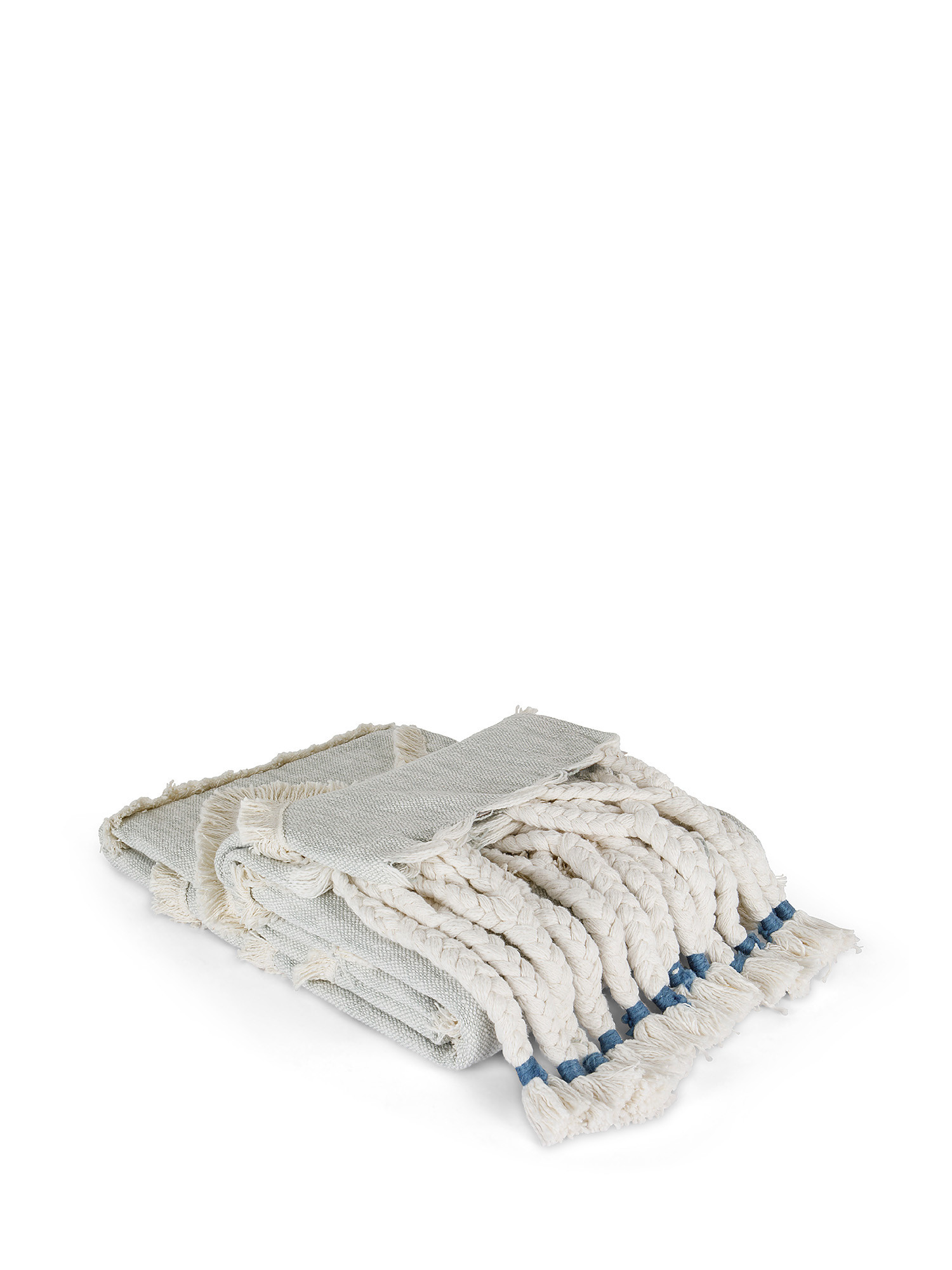 Pure cotton throw with embroidery and fringes, Light Grey, large image number 0