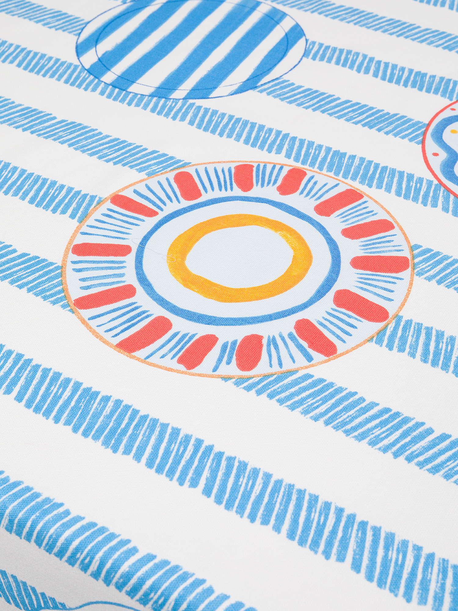 Tovaglia panama di cotone stampa piatti, Azzurro, large image number 1