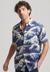 Superdry short sleeve shirt in sea wave print, Blue, large image number 1