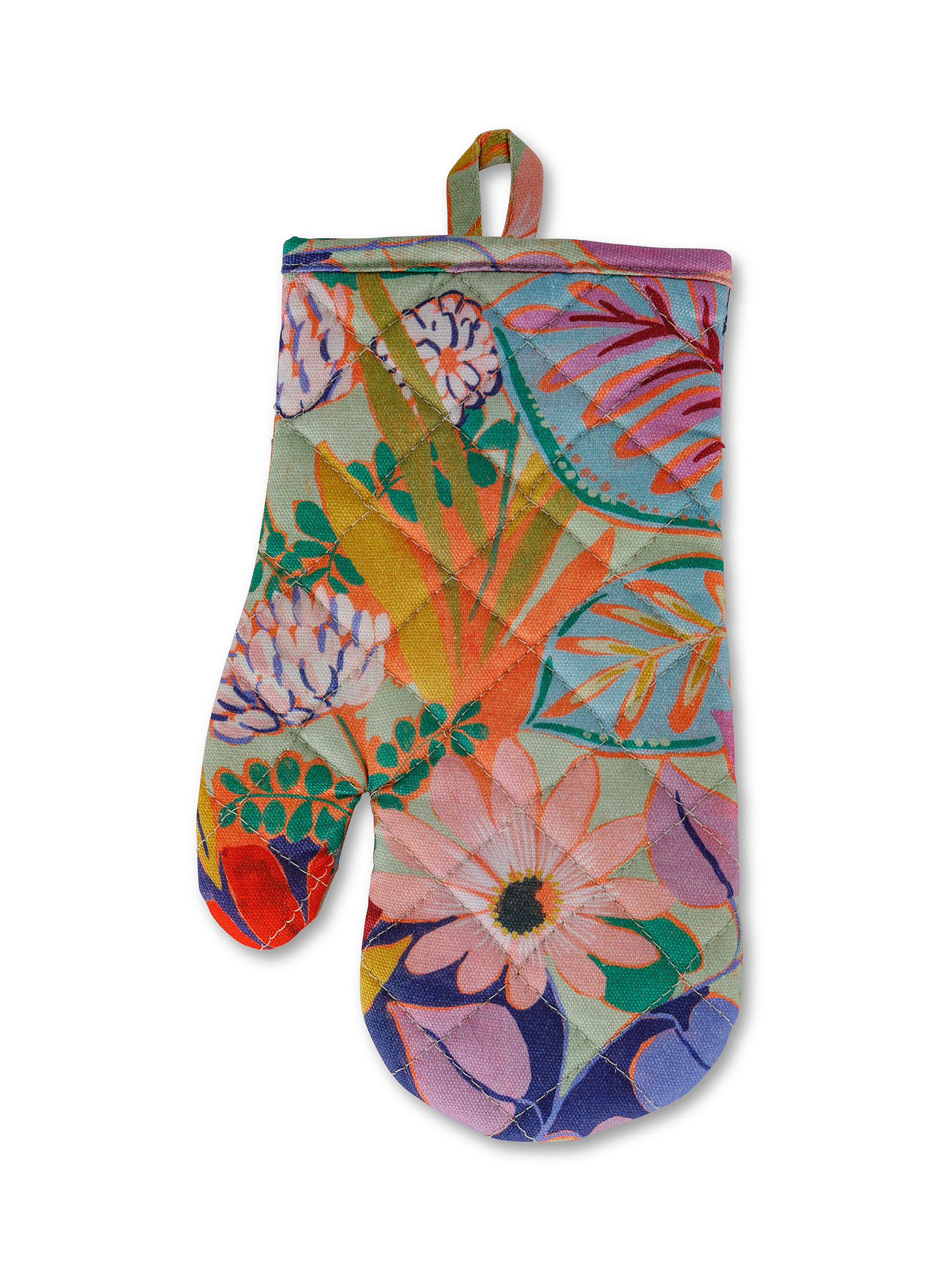 Oven mitt in 100% cotton with floral print, Multicolor, large image number 0