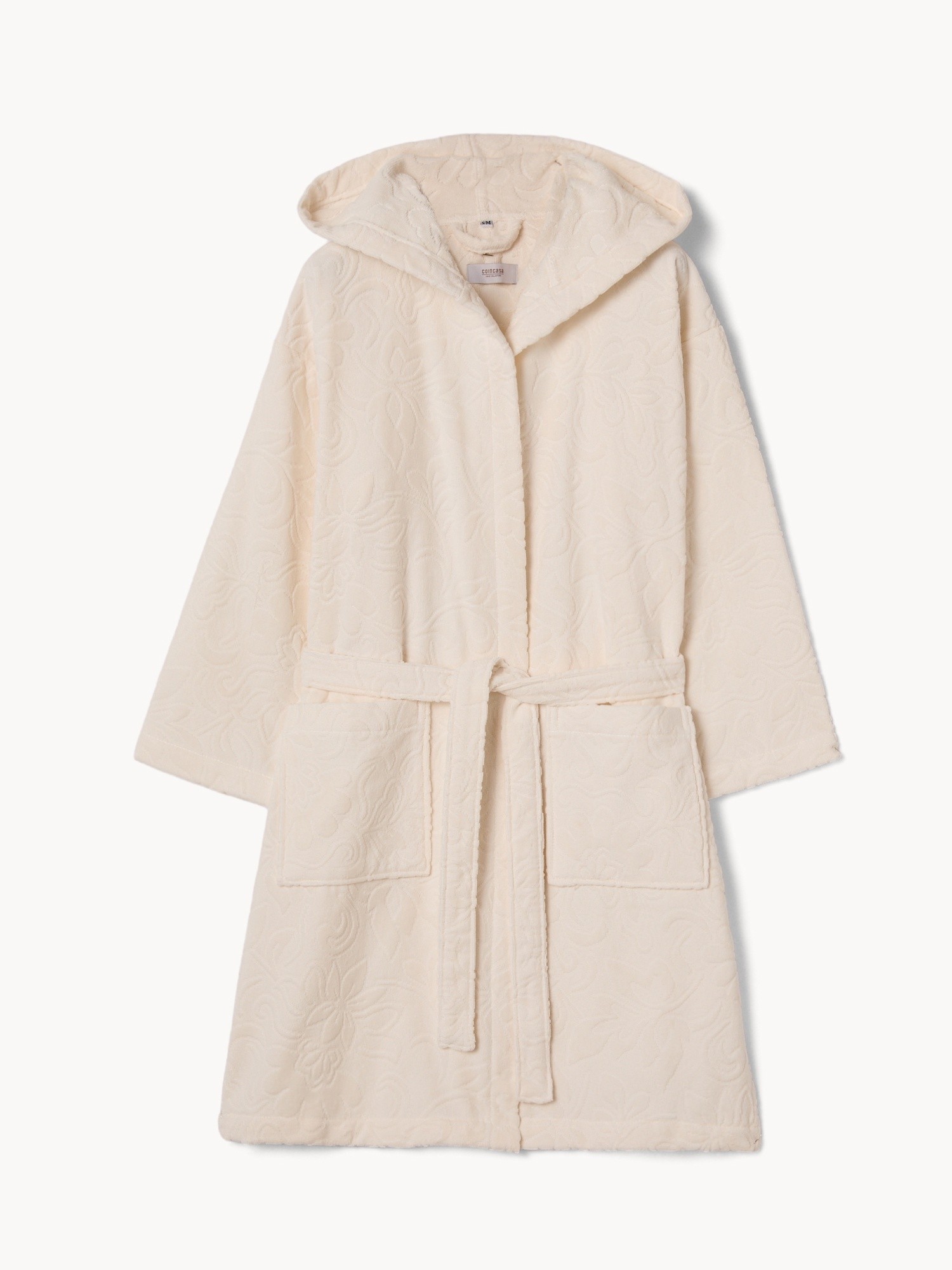 Accappatoio con fantasia floreale in puro cotone velour - Prezzo di lancio, Bianco, large image number 0