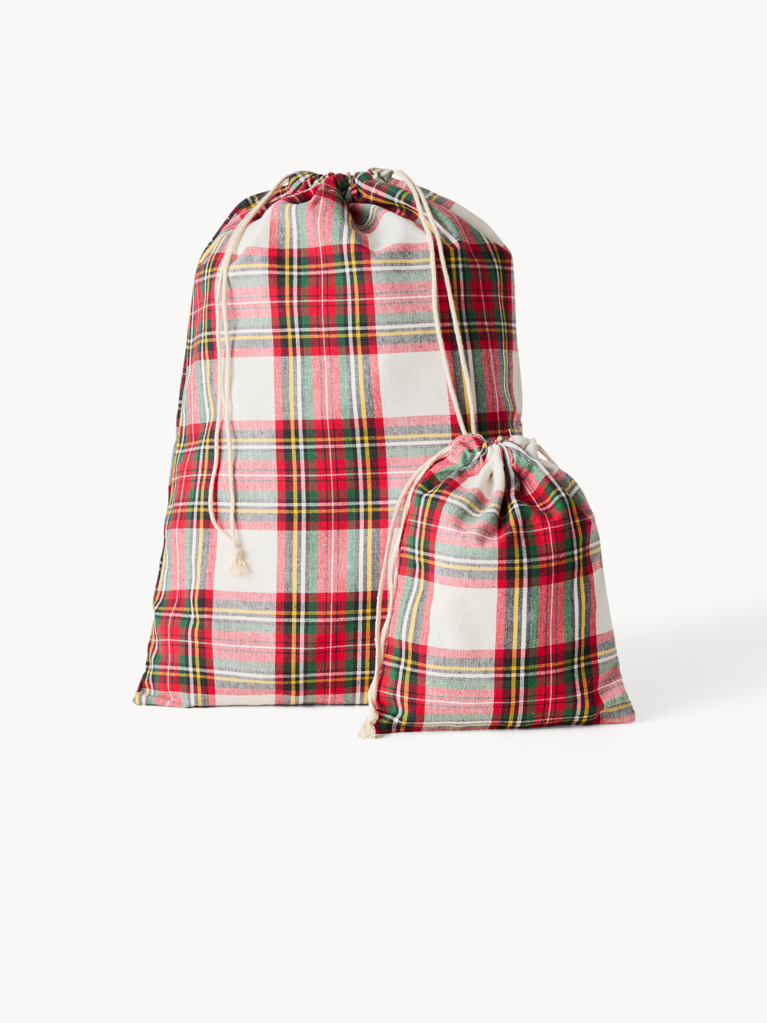 Set 2 sacchetti tartan in puro cotone tinto filo, Multicolor, large image number 0