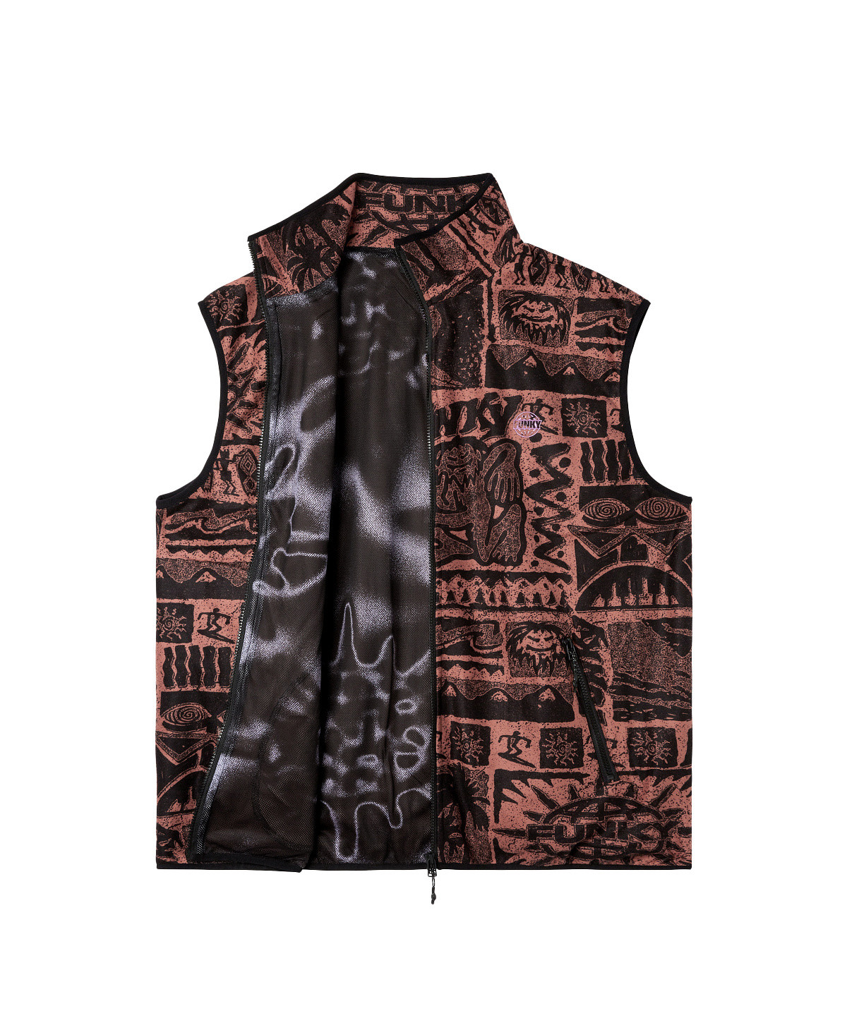 Funky - Tribal motif fleece vest, Brown, large image number 1