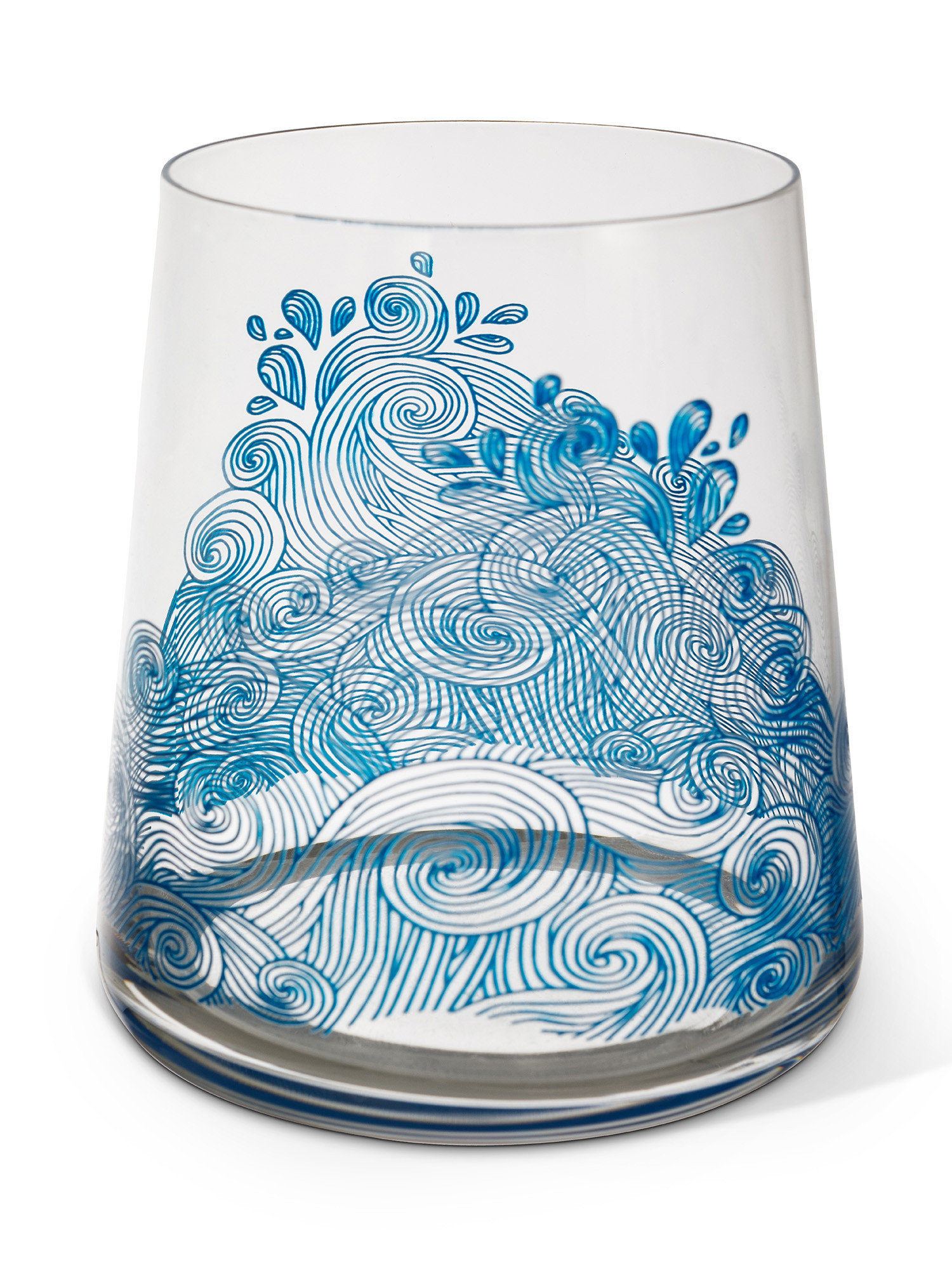 Bicchiere con onde blu, Trasparente, large image number 1