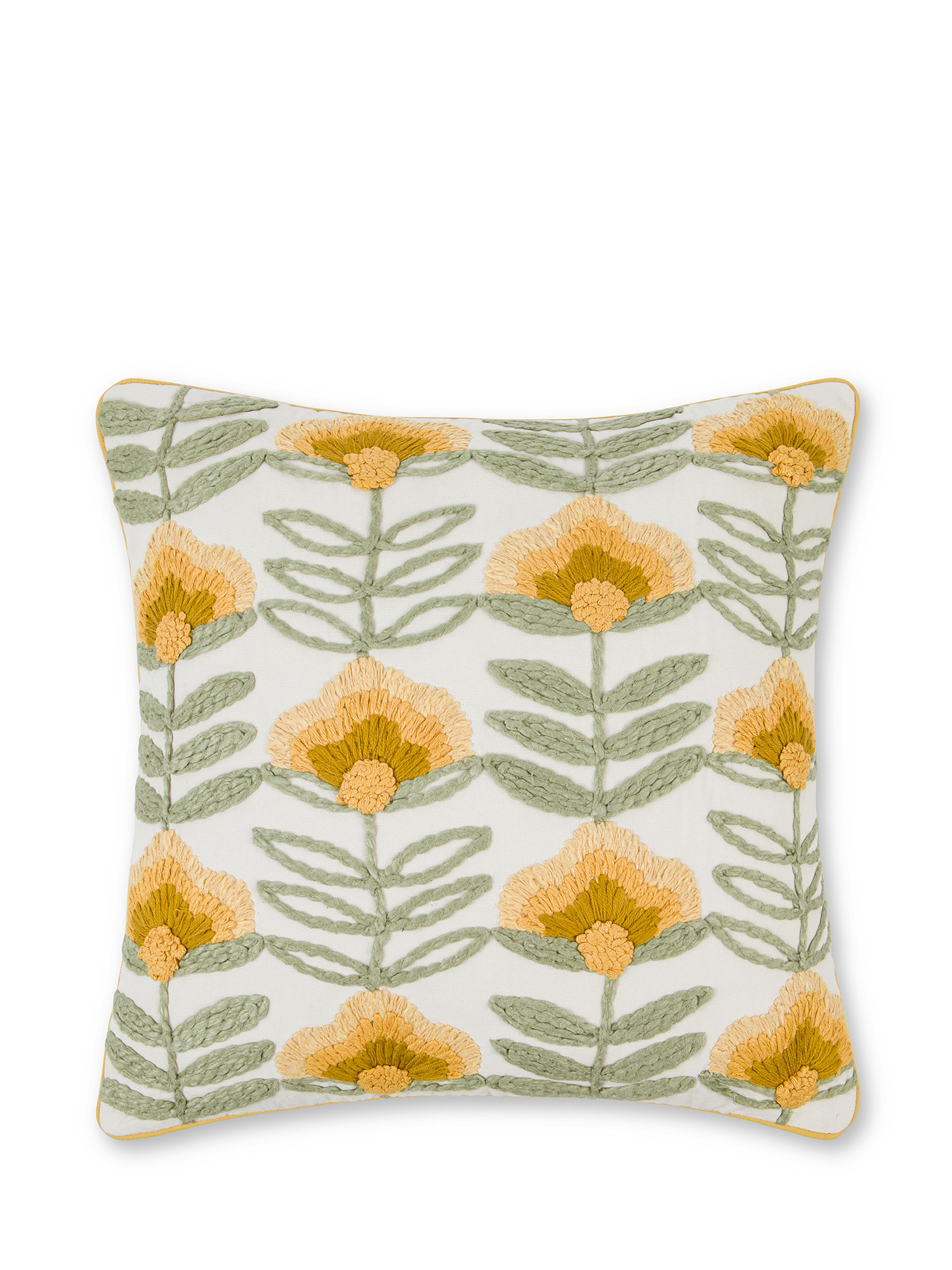 Embroidered cushion with vintage pattern 45x45cm, Ocra Yellow, large image number 0