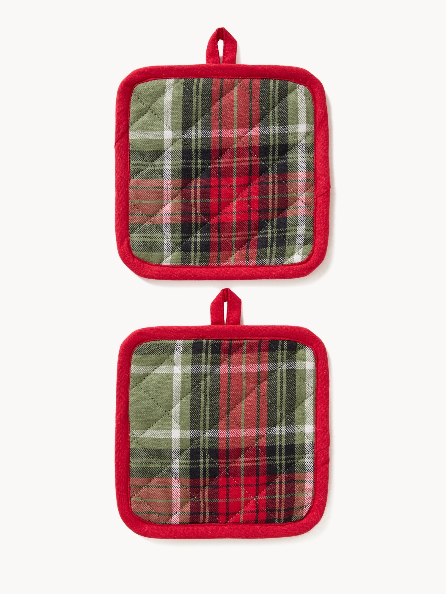 Set of 2 pot holders in yarn-dyed cotton twill with tartan motif, Multicolor, large image number 0