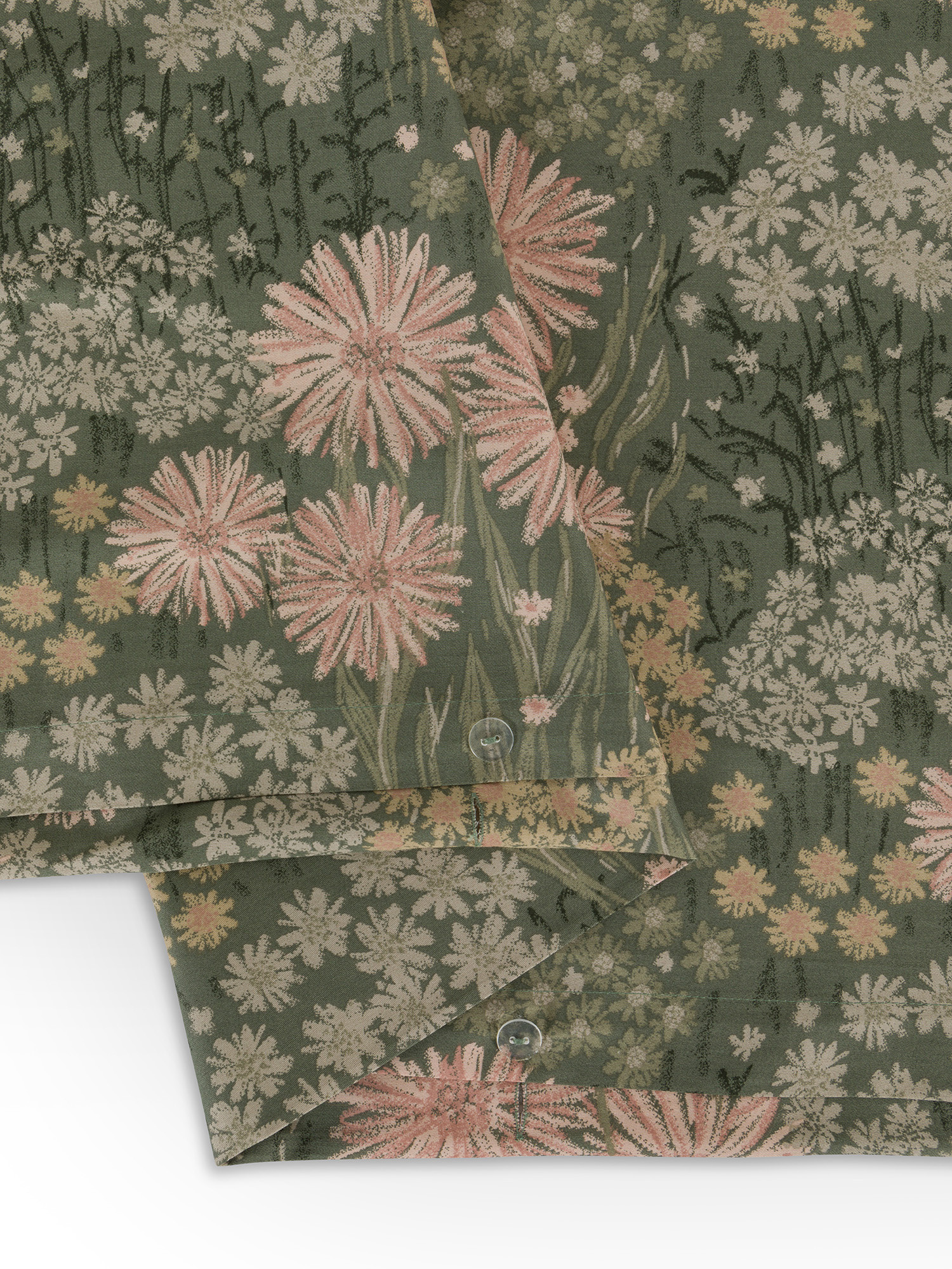 Floral patterned cotton satin duvet cover set, Green, large image number 1