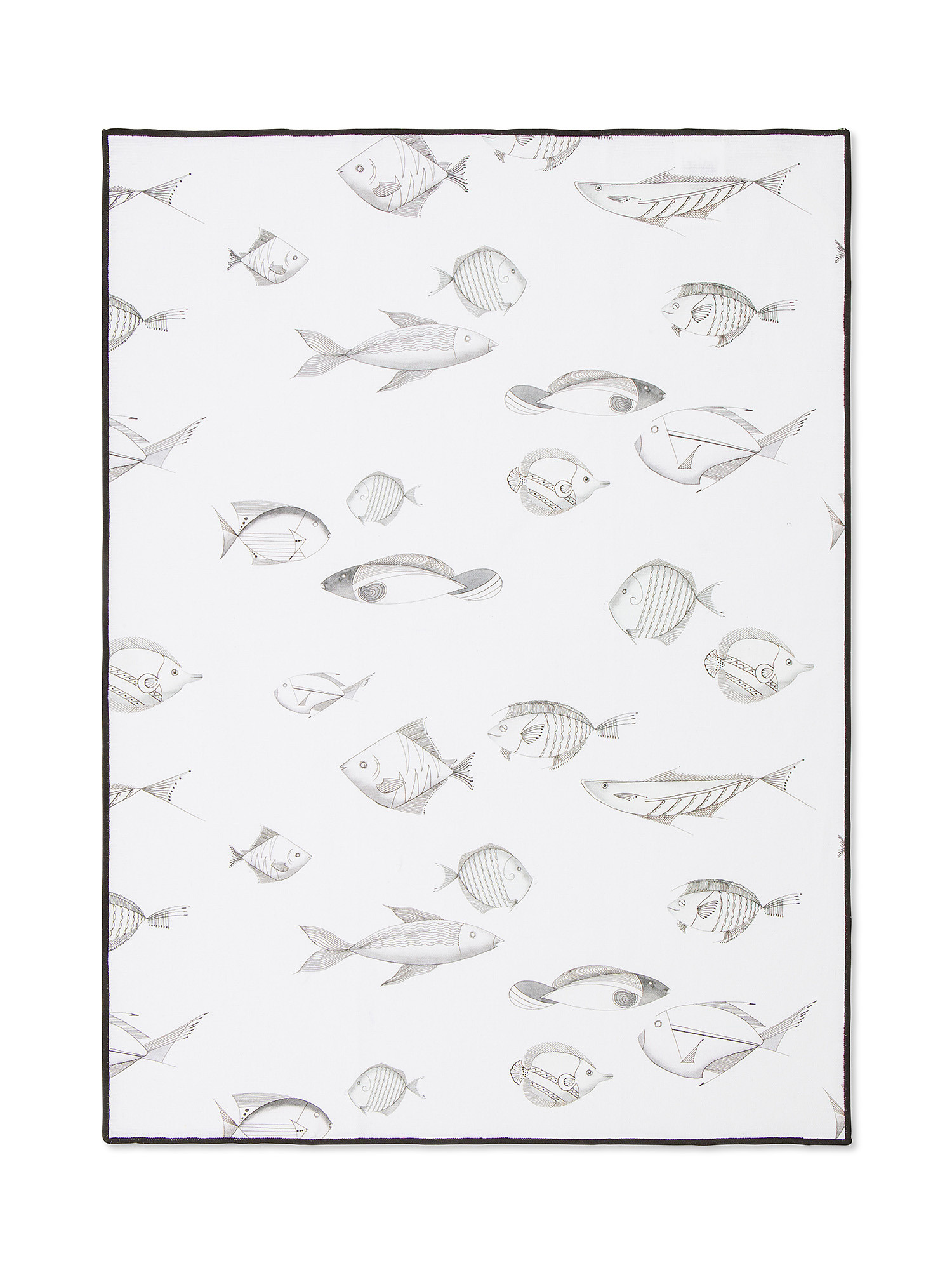 Set of 2 graphic fish patterned cotton tea towels, White, large image number 1