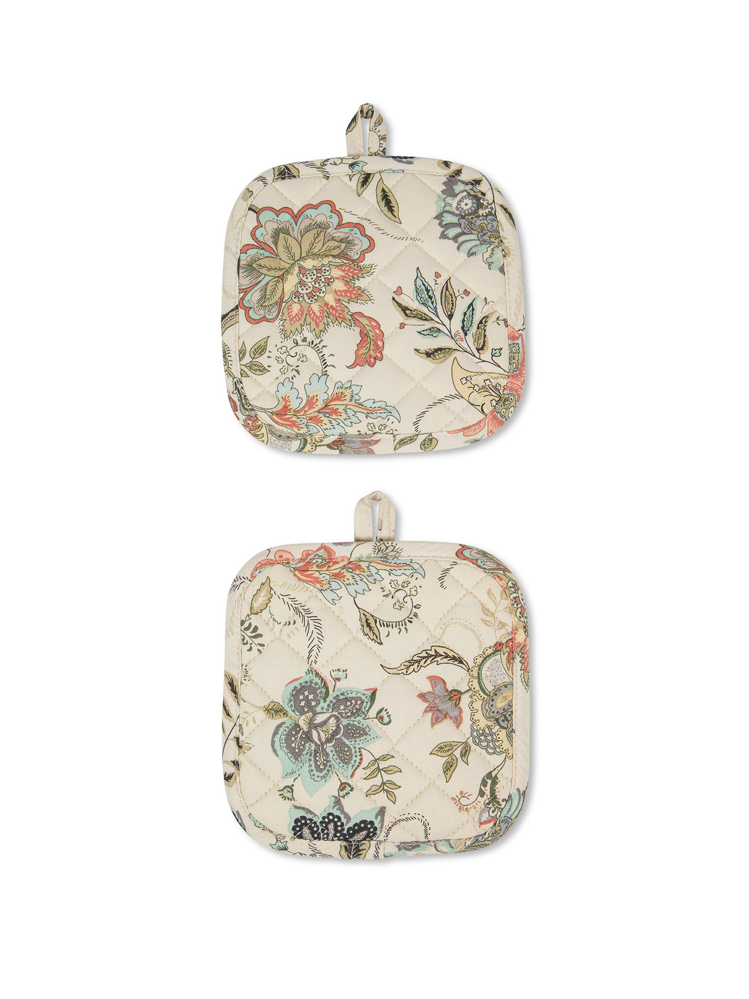Set 2 presine panama di cotone stampa a fiori, Beige, large image number 0