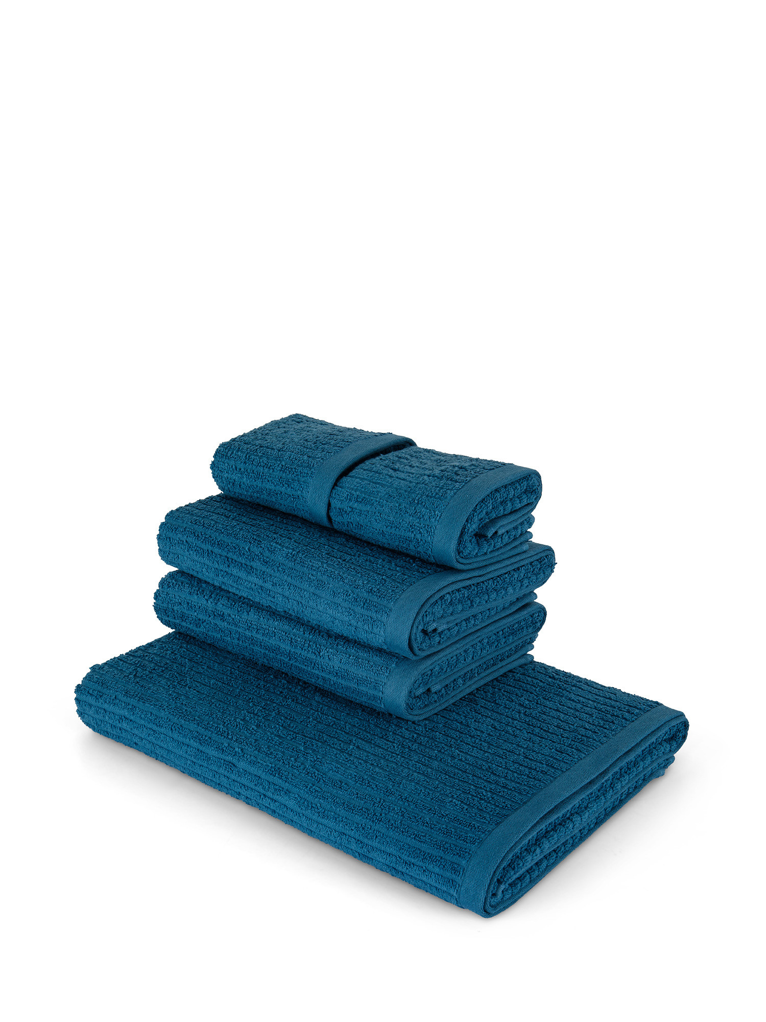 Set of 5 towels in pure cotton with jacquard stripes, Blue, large image number 0