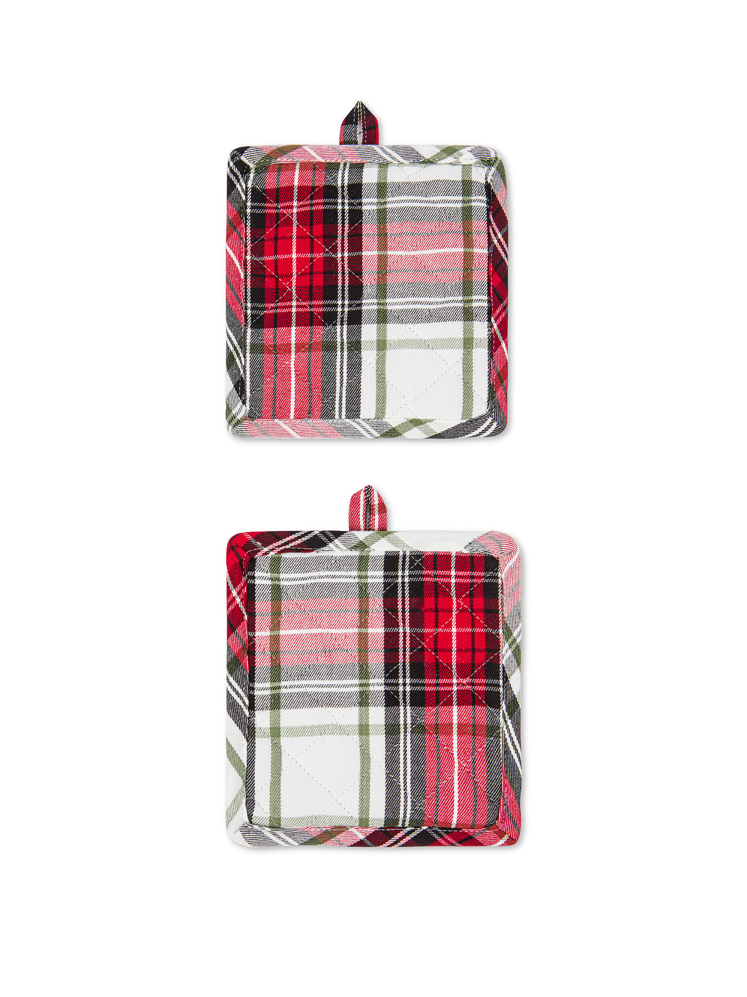Set 2 presine twill di cotone tartan, Bianco, large image number 0