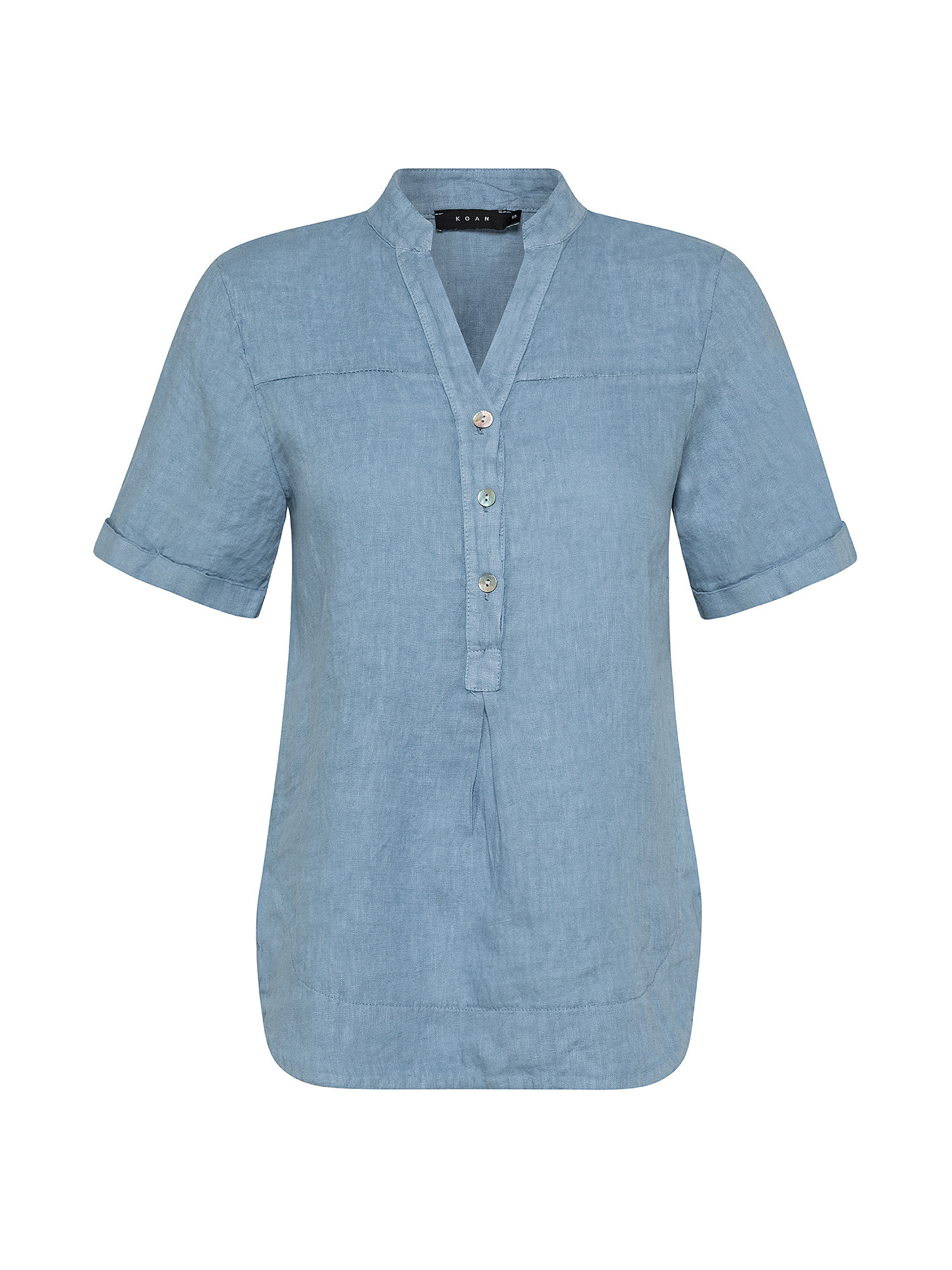 Solid color pure linen blouse, Denim, large image number 0