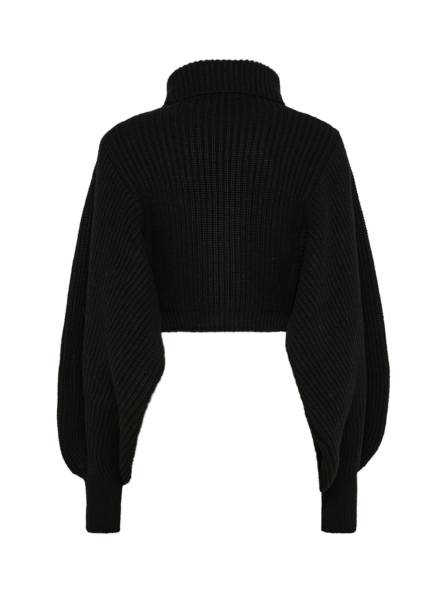 Oversized cropped sweater in ribbed wool blend, Black, large image number 1