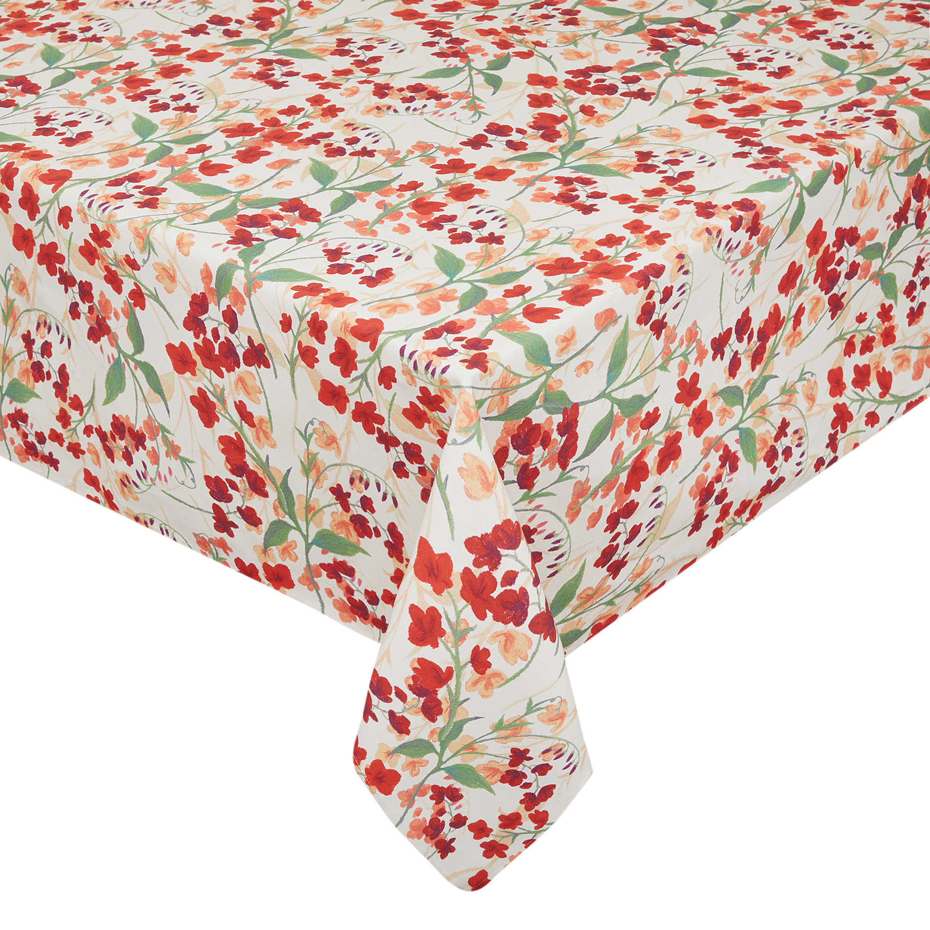 Cotton twill tablecloth with lily-of-the-valley print, White, large image number 0