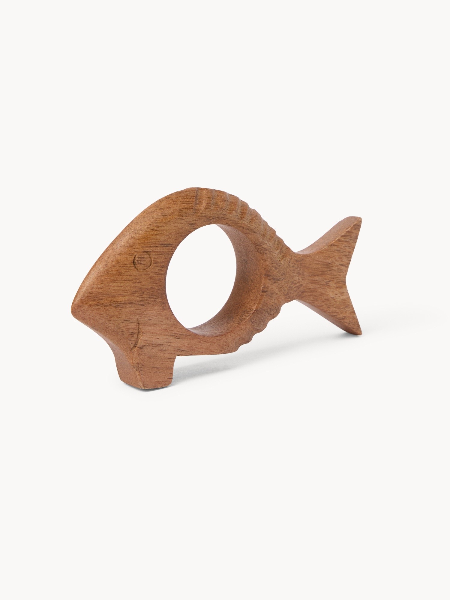 Mango wood napkin ring with fish motif, Brown, large image number 0