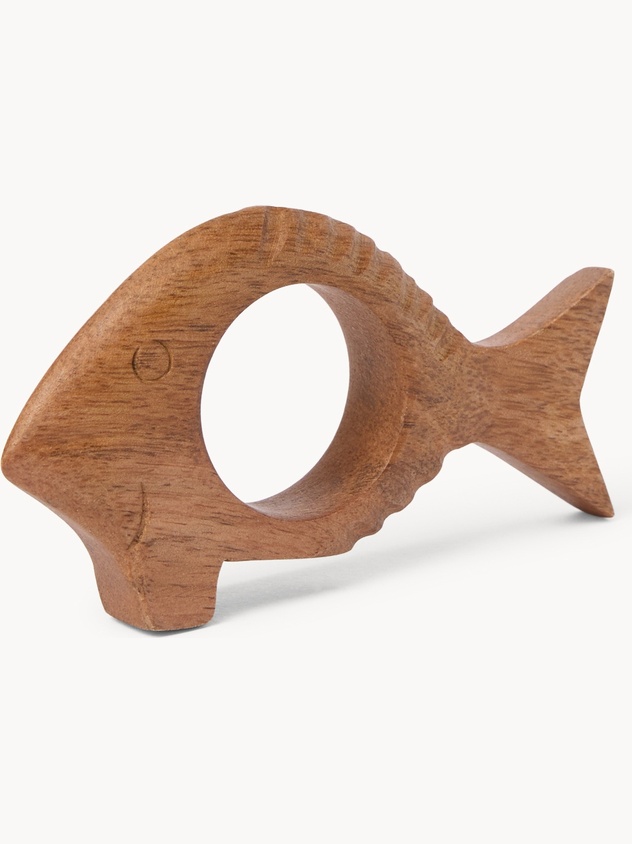 Mango wood napkin ring with fish motif