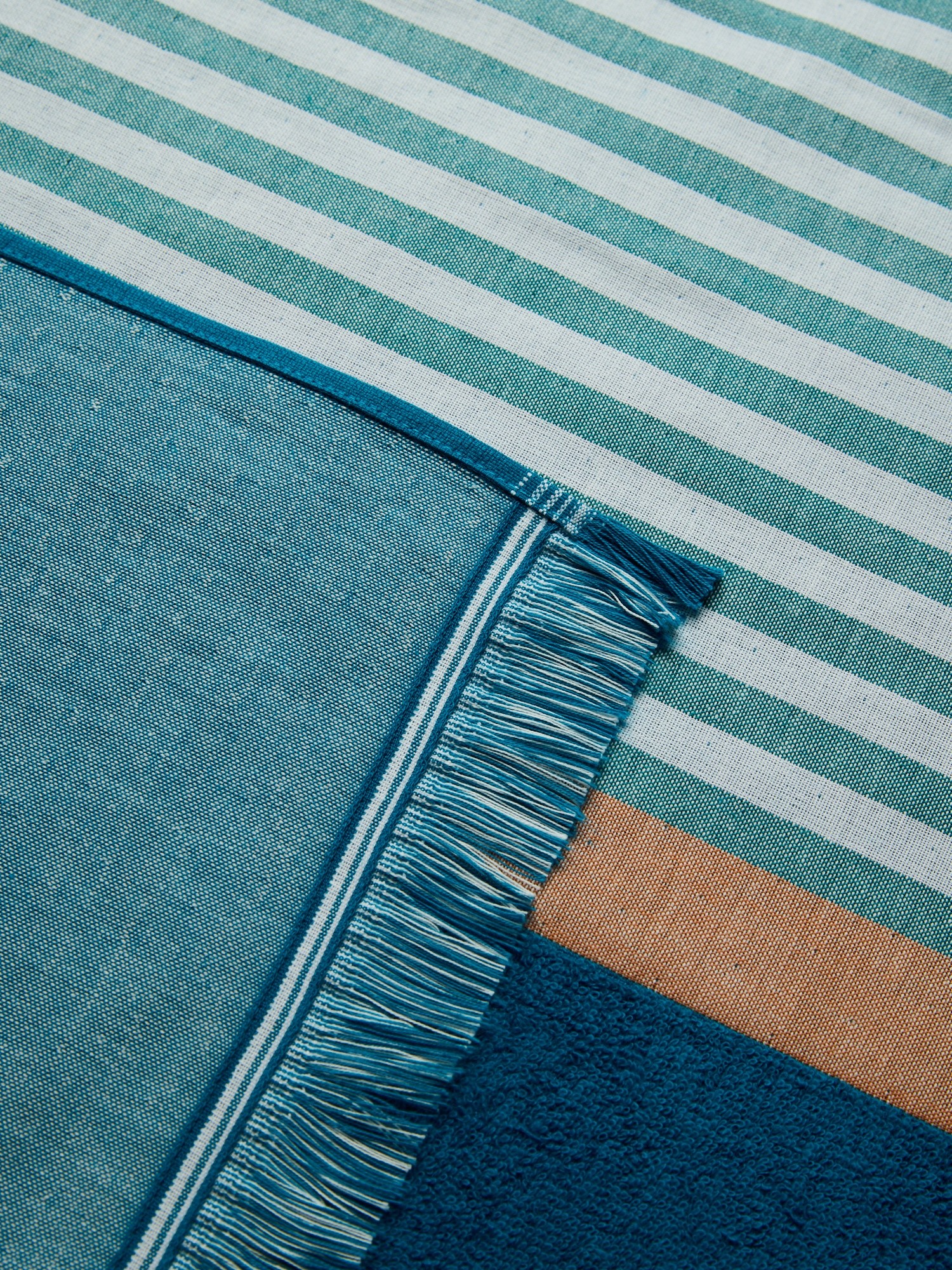 Fringed Cotton Hammam Beach Towel - Introductory Price, Turquoise, large image number 1