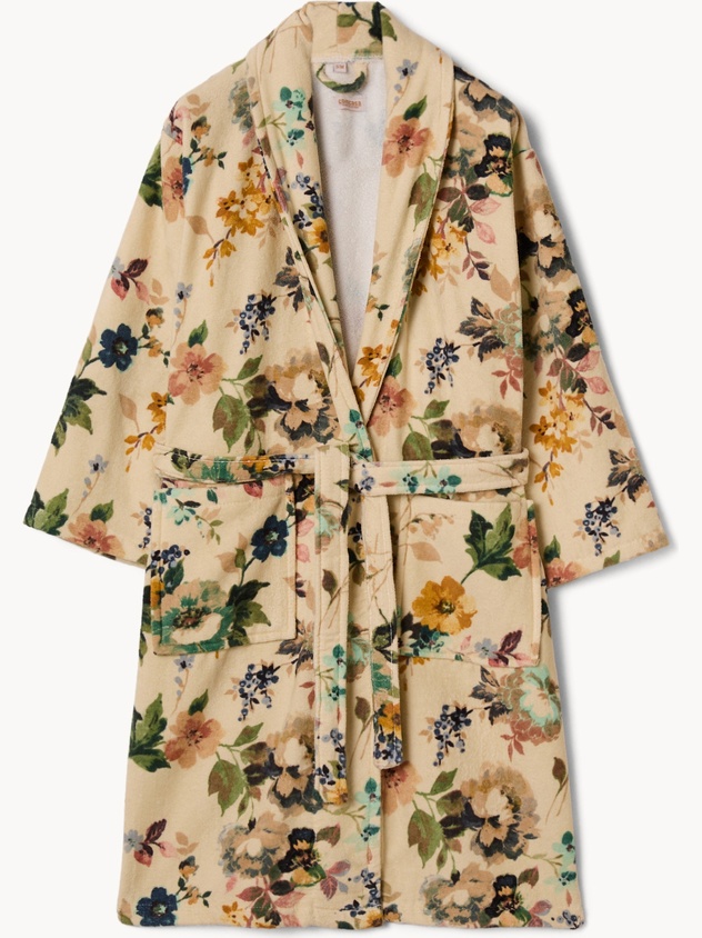 Accappatoio in velour di cotone con stampa floreale retr&ograve; - Prezzo di lancio