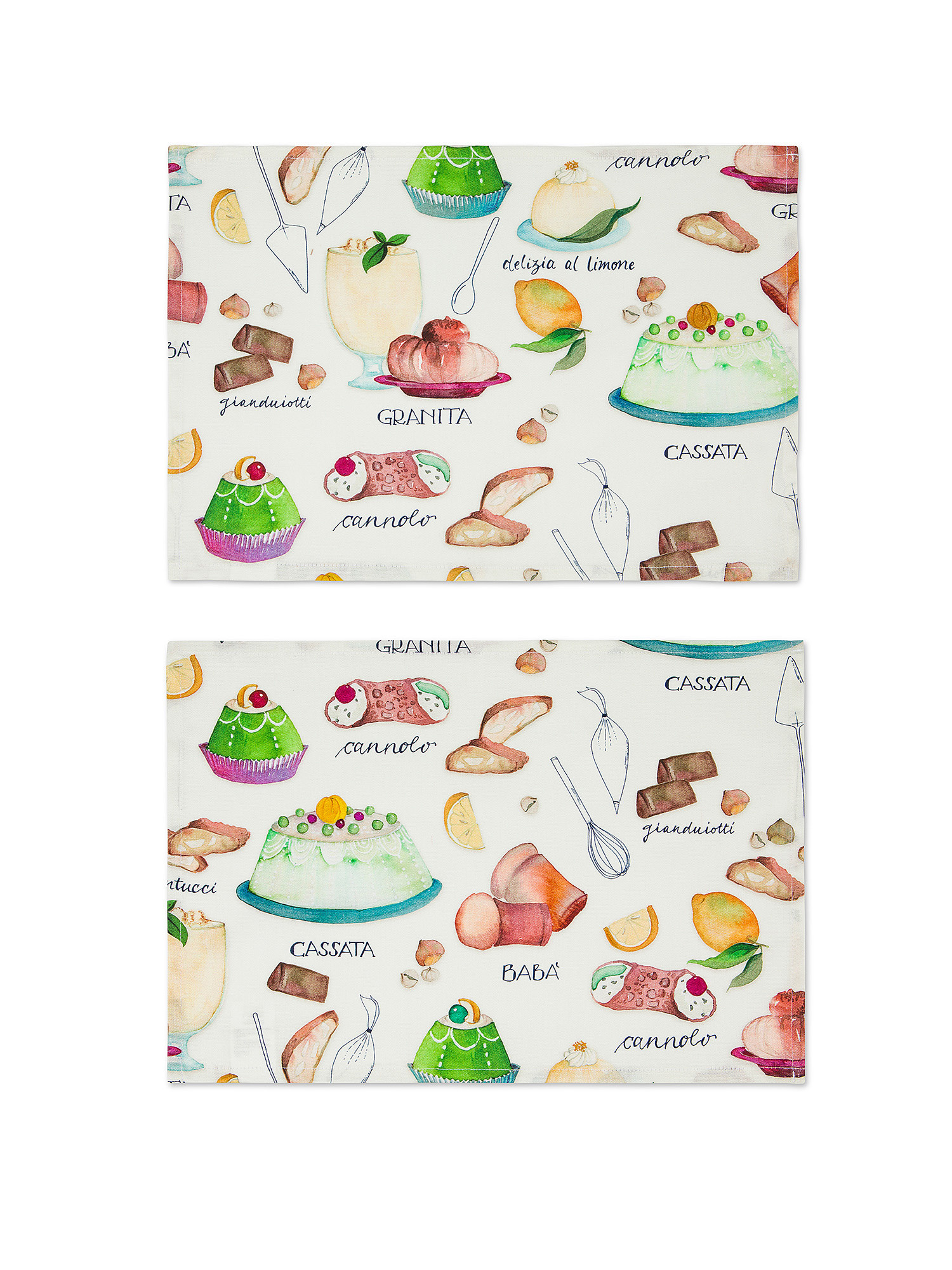 Set of 2 panama cotton placemats with dessert print, Multicolor, large image number 0