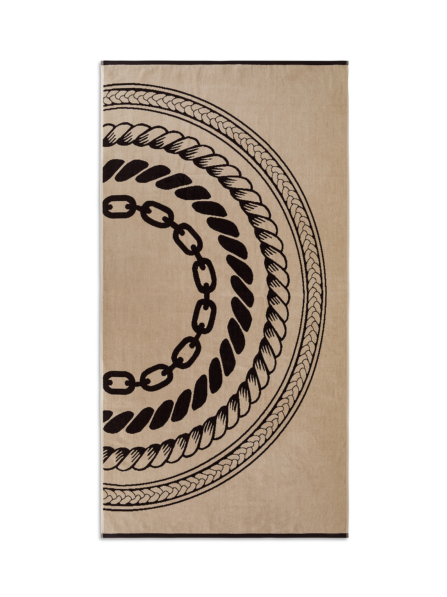 Nautical motif cotton velor beach towel, Beige, large image number 0