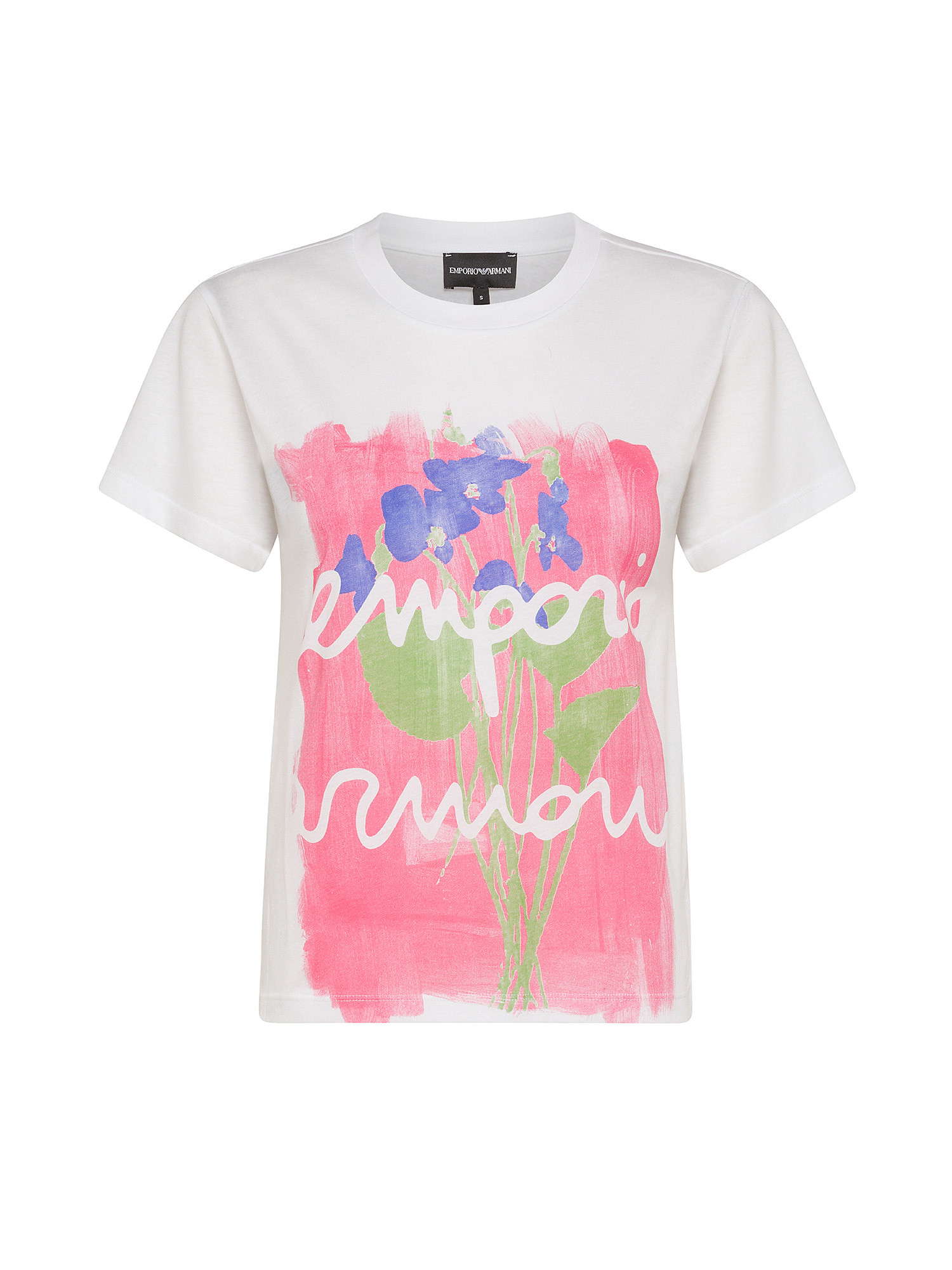 Emporio Armani - Crew neck T-shirt with watercolor print, White, large image number 0