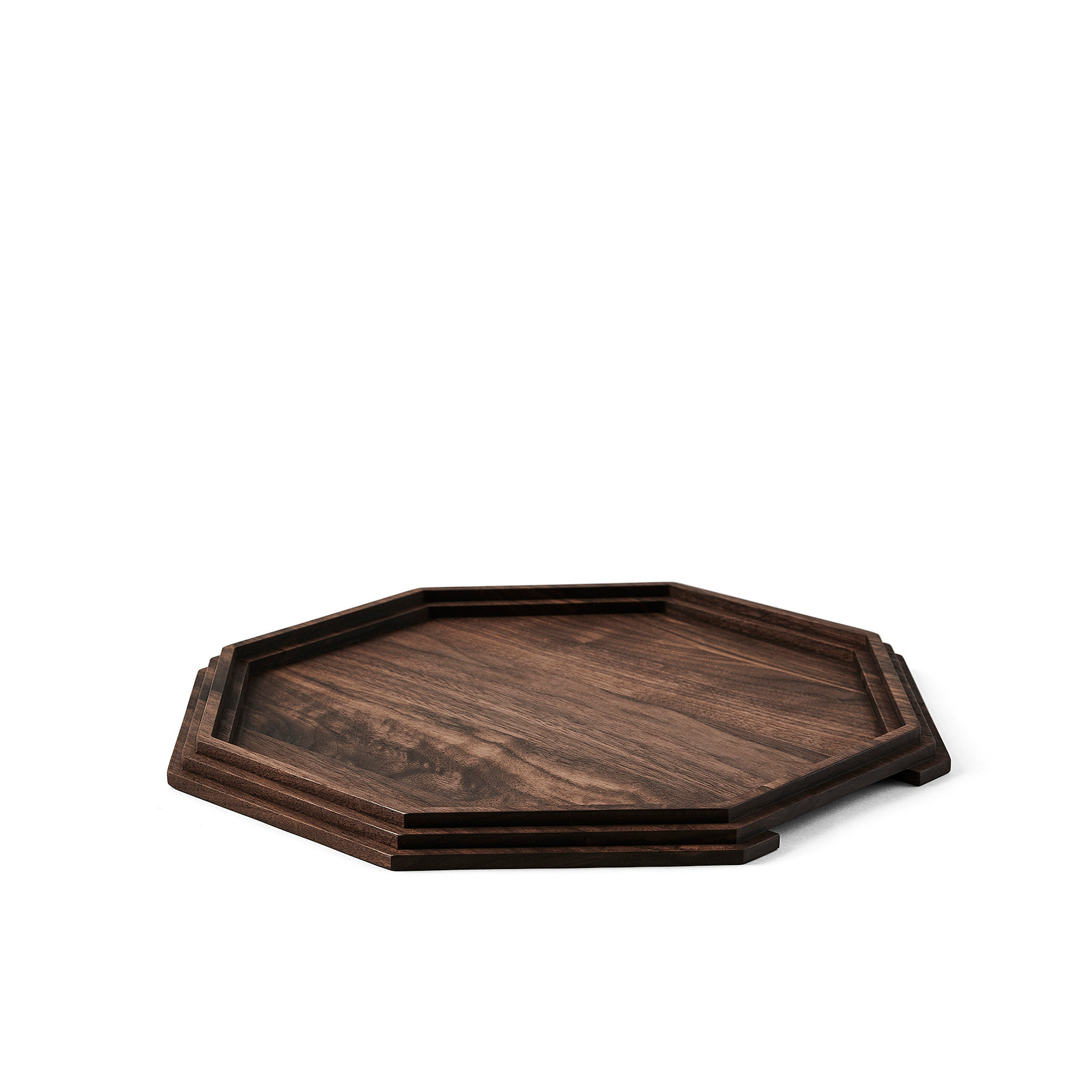 Octagonal tray in walnut wood by Francesco Meda, Dark Brown, large image number 0
