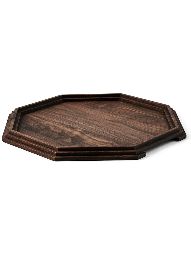 Octagonal tray in walnut wood by Francesco Meda