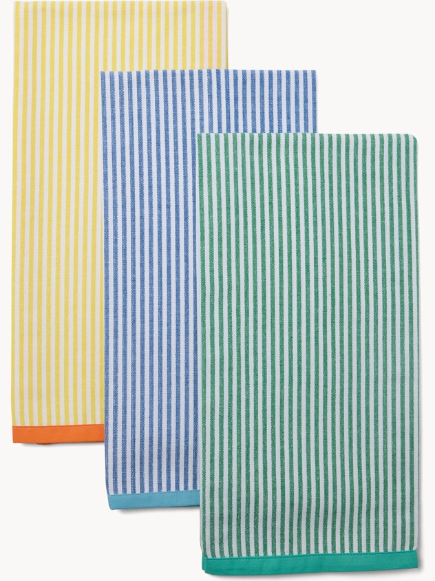 Set of 3 striped yarn-dyed cotton tea towels - Introductory price
