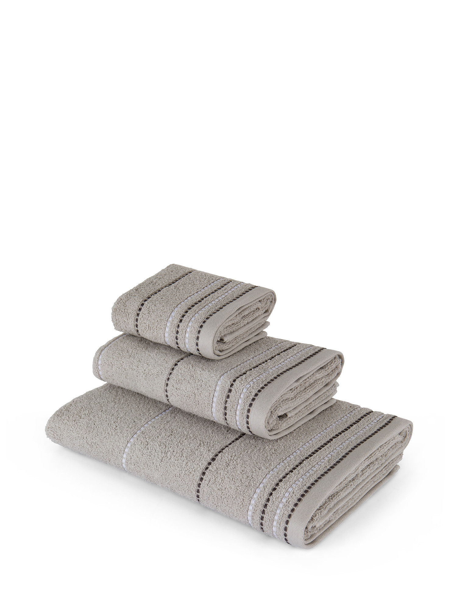 Set 3 asciugamani spugna di cotone a righe, Grigio, large