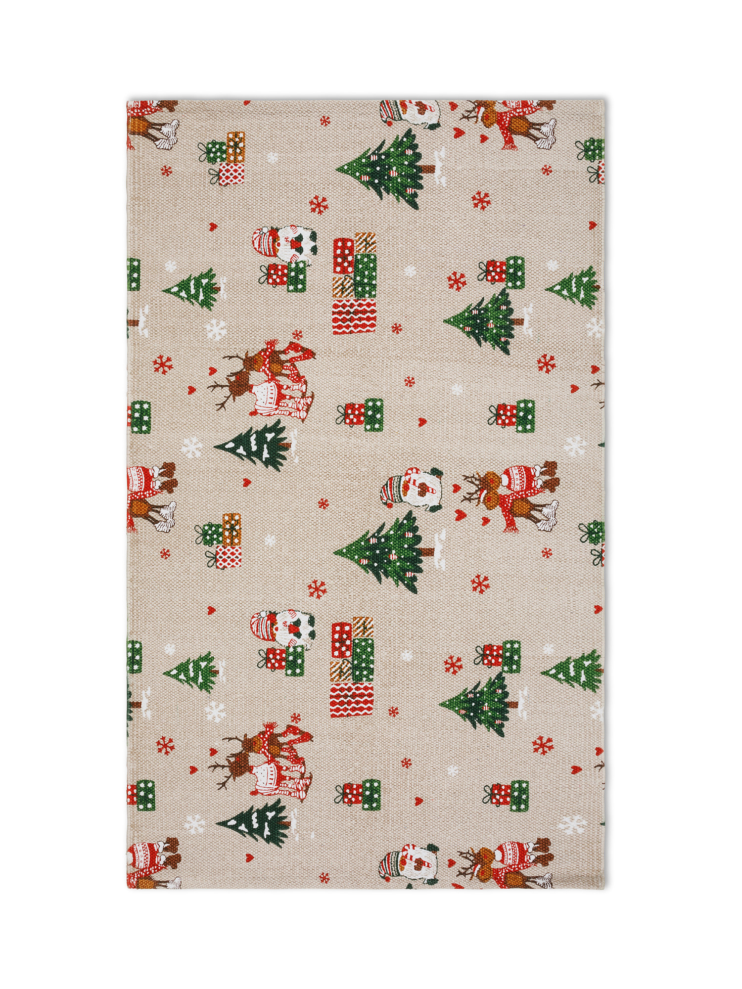 Cotton blend kitchen rug with Christmas print, Beige, large image number 0