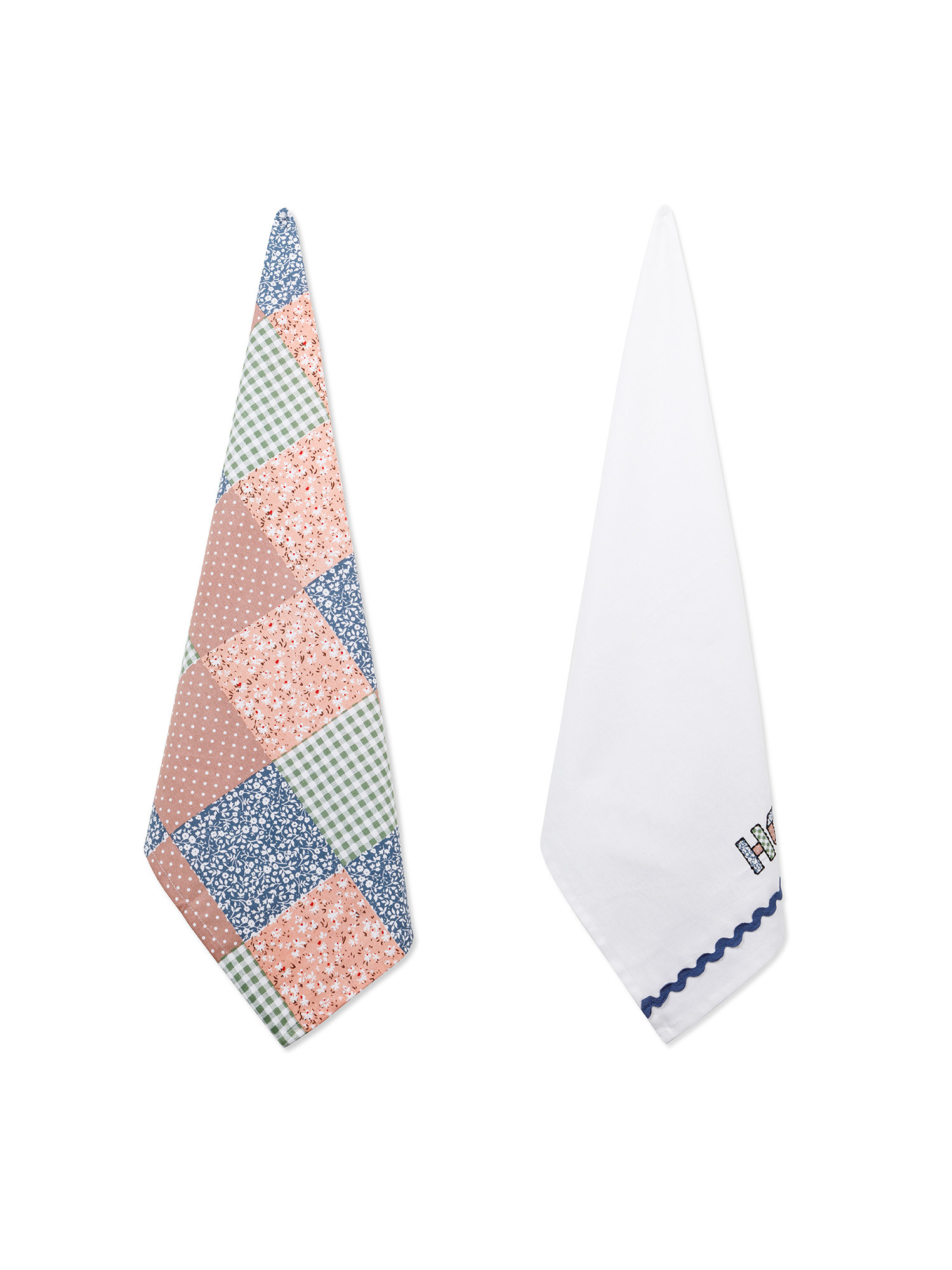 Set of 2 patchwork effect cotton tea towels, Multicolor, large image number 0