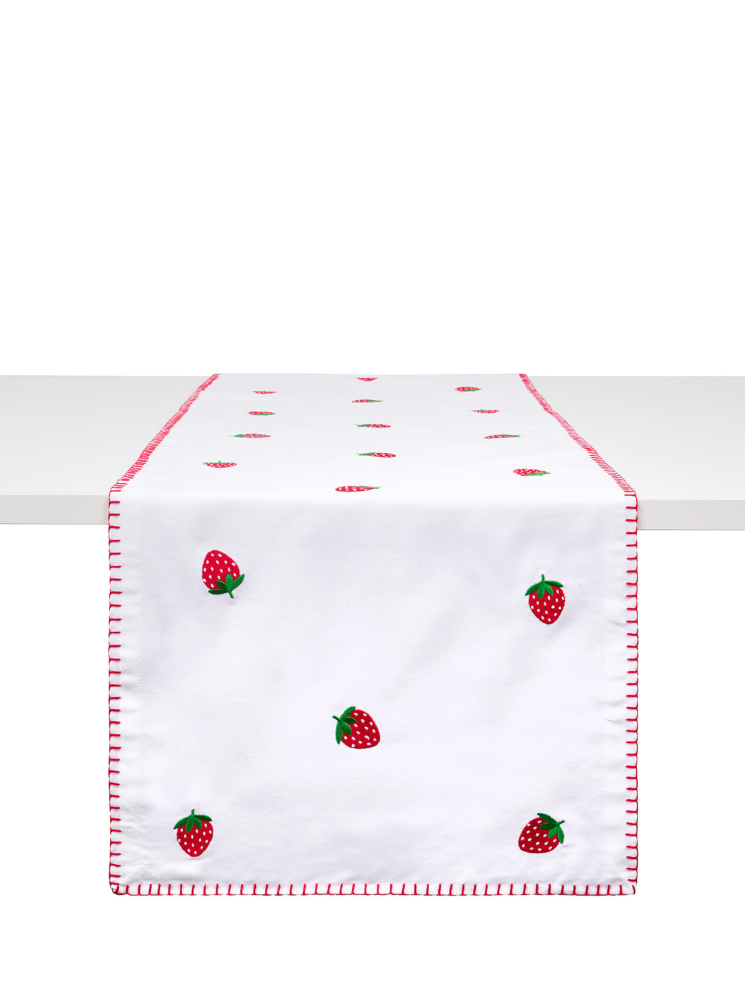 Cotton runner with all over strawberry embroidery, White, large image number 0