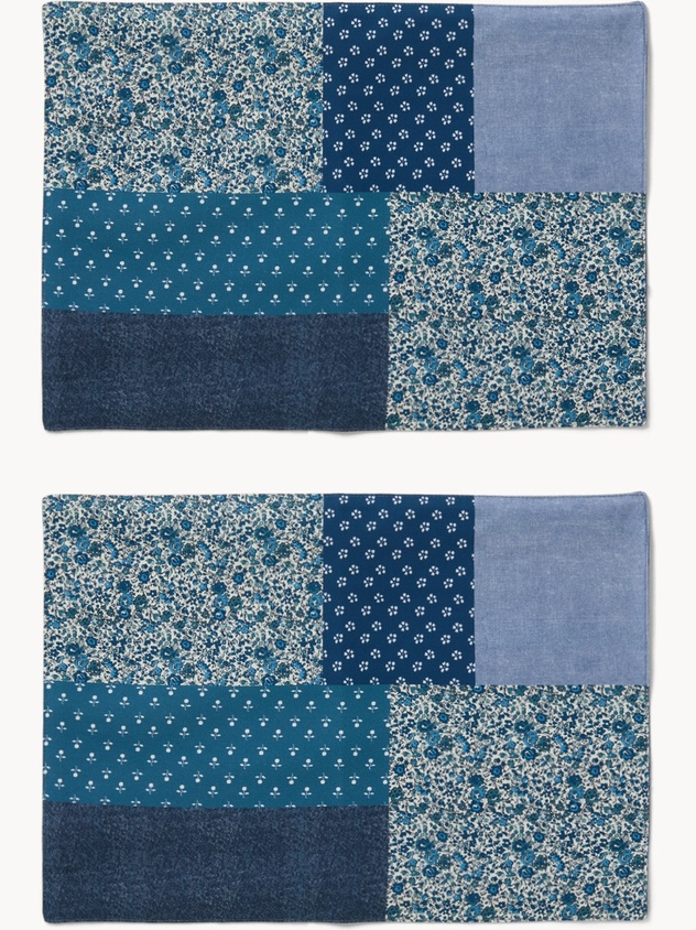 Set of 2 pure cotton placemats with patchwork denim print - Discounted Price