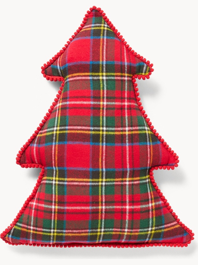Christmas tree-shaped cushion with tartan pattern