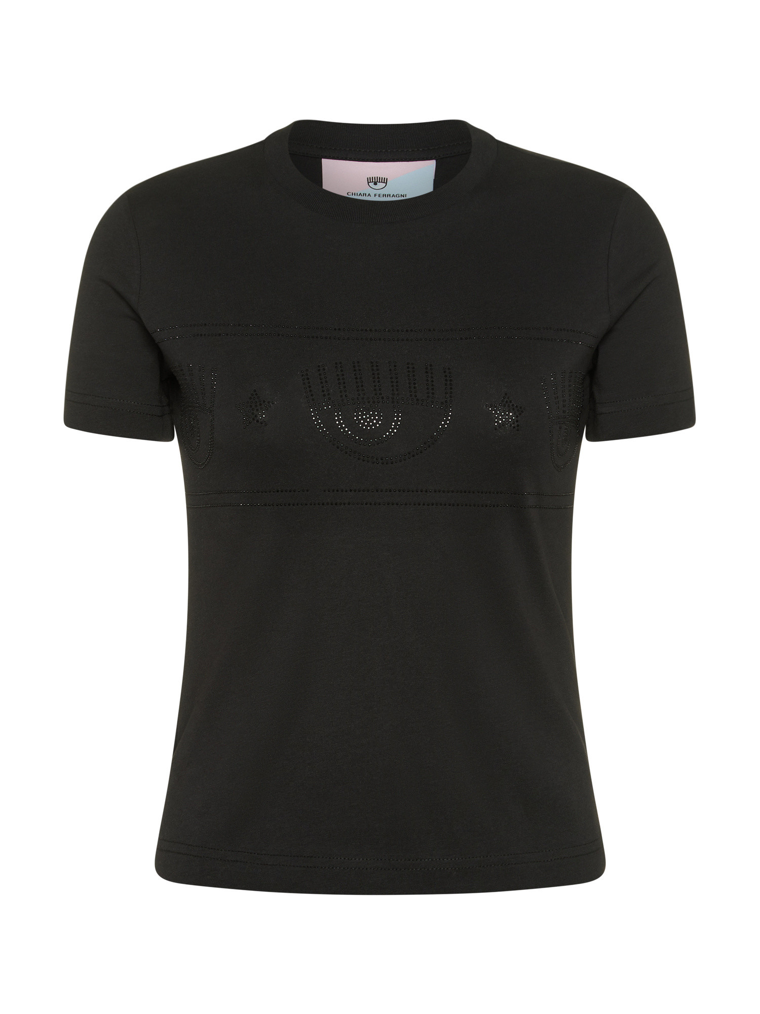 Chiara Ferragni - T-shirt  logo Eyestar strass, Nero, large image number 0