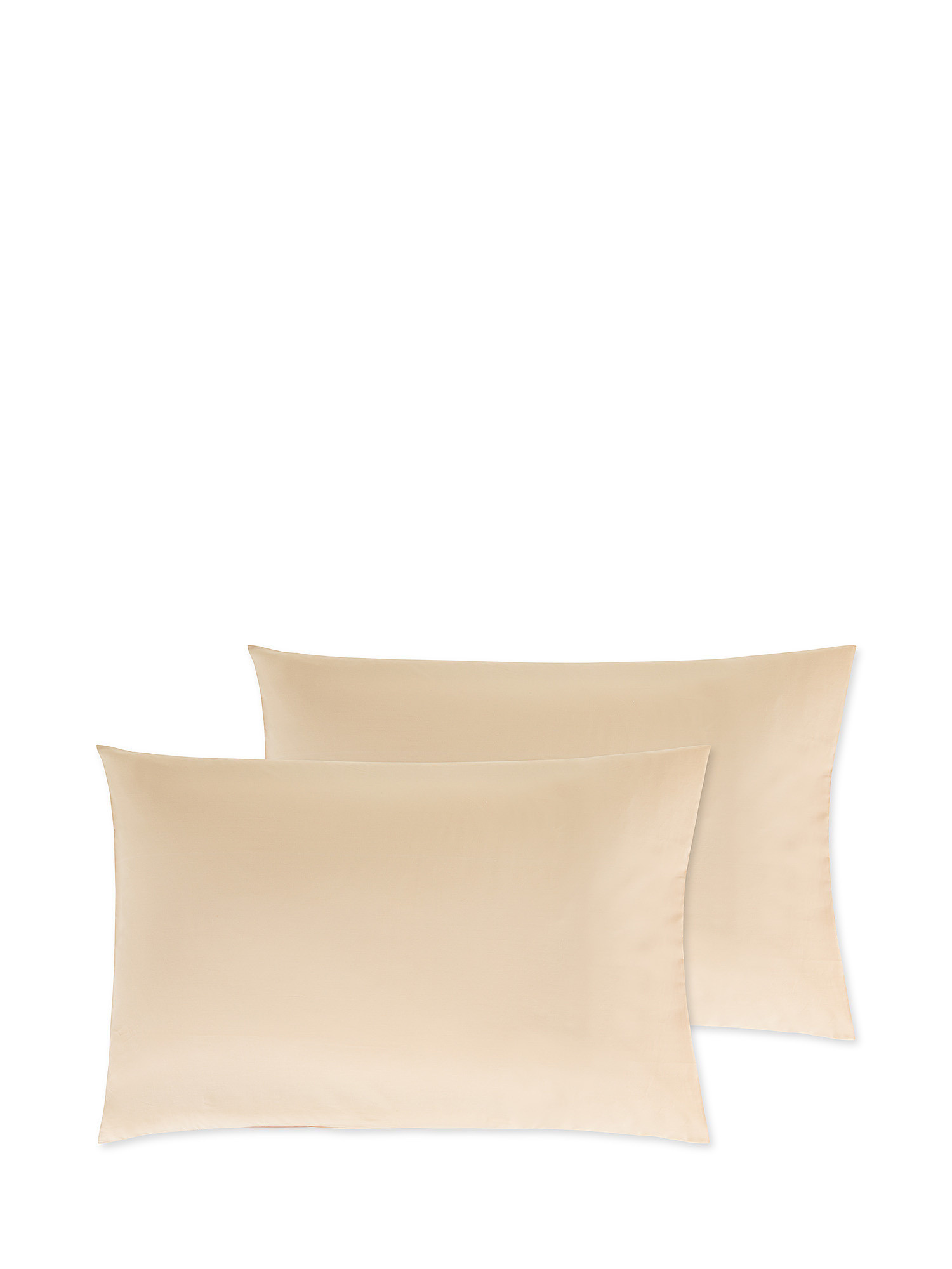 Set of 2 solid color percale cotton pillowcases, Beige, large image number 0