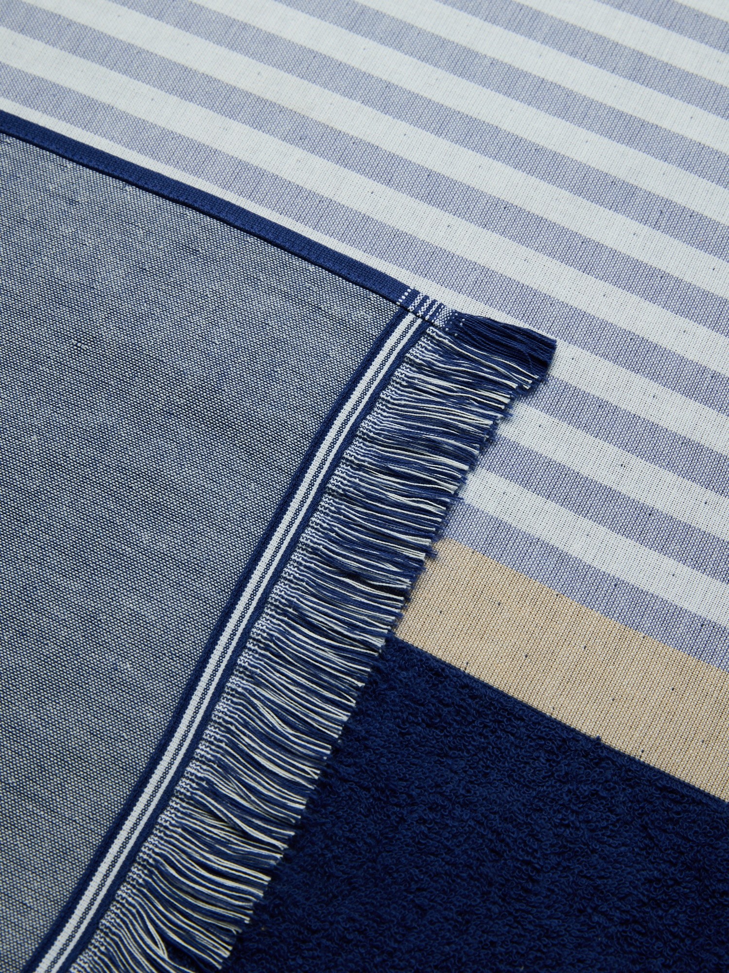 Fringed Cotton Hammam Beach Towel - Introductory Price, Blue, large image number 1