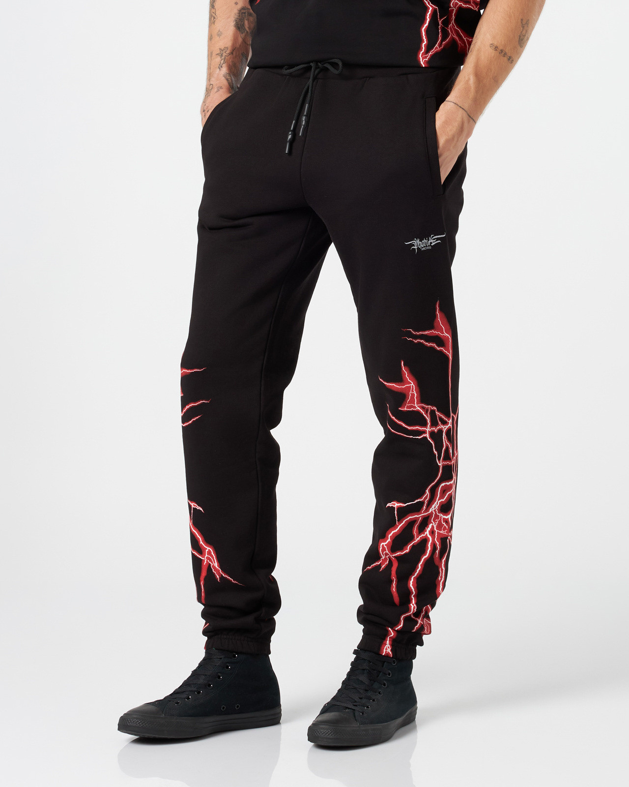 Phobia - Cotton trousers with lightning bolt print, Black, large image number 1