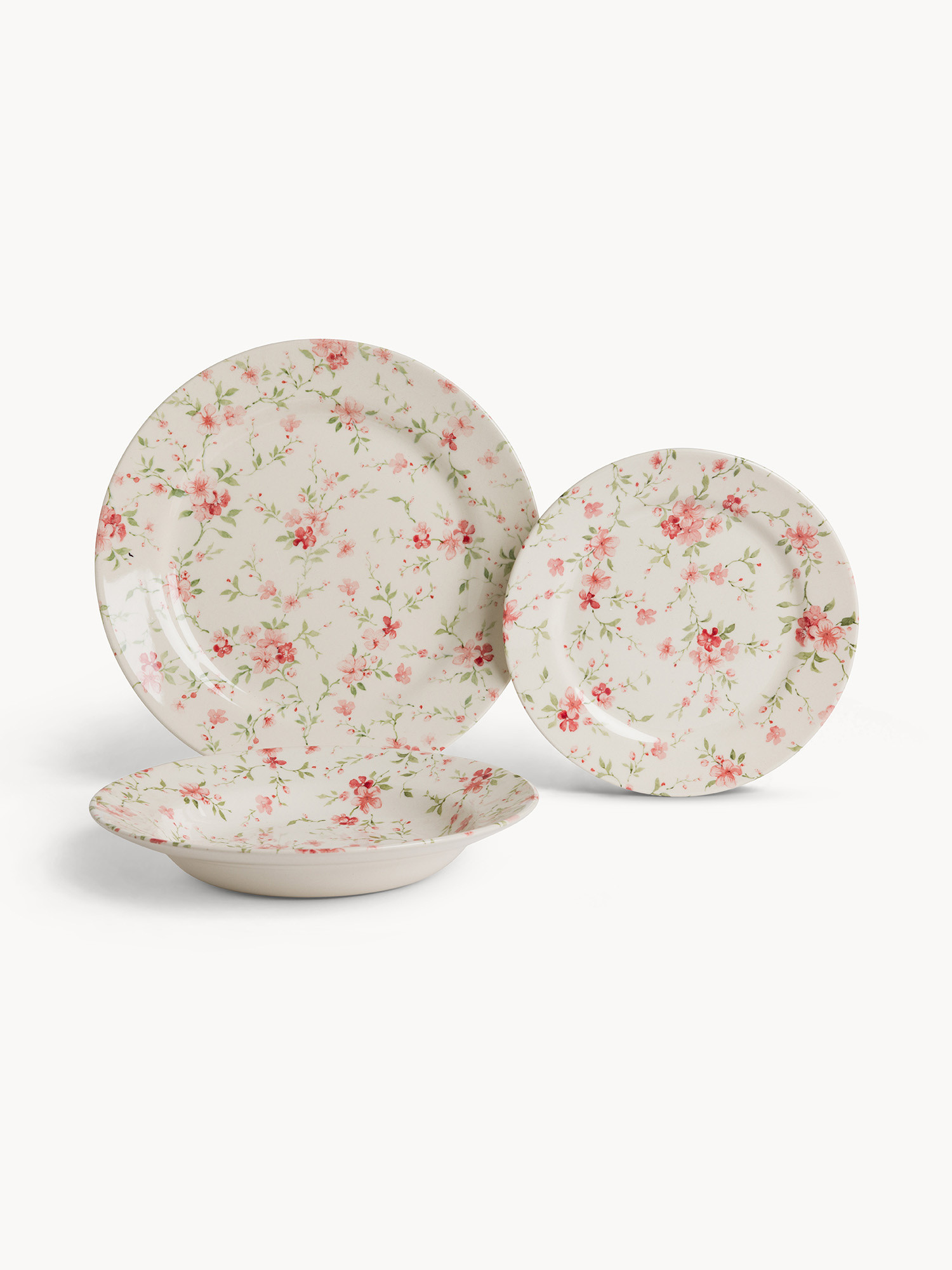 Set 18 piatti in ceramica Flower, Rosa, large image number 0