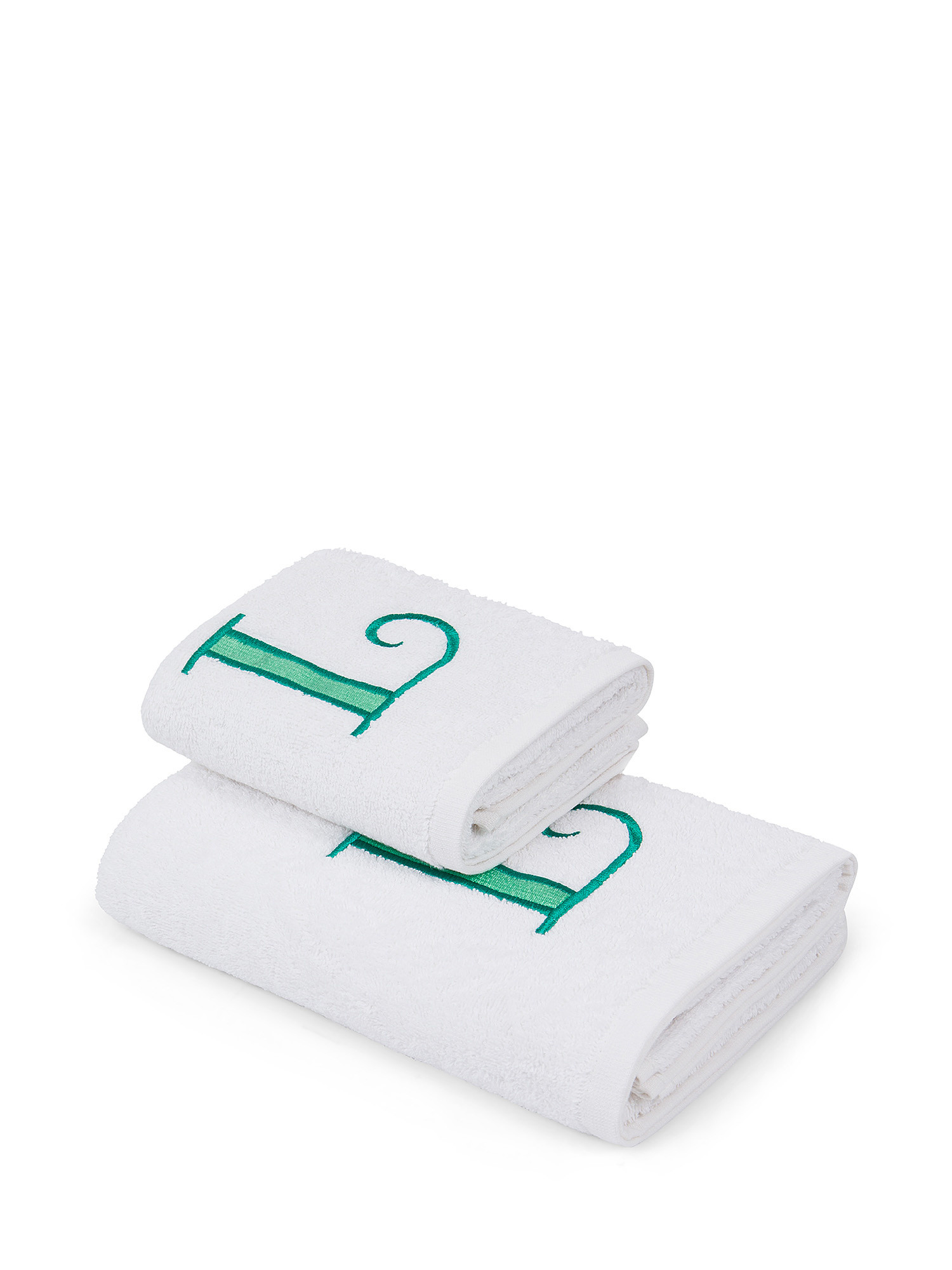 Set asciugamano in spugna ospite e viso con monogramma lettera, Grigio, large image number 0